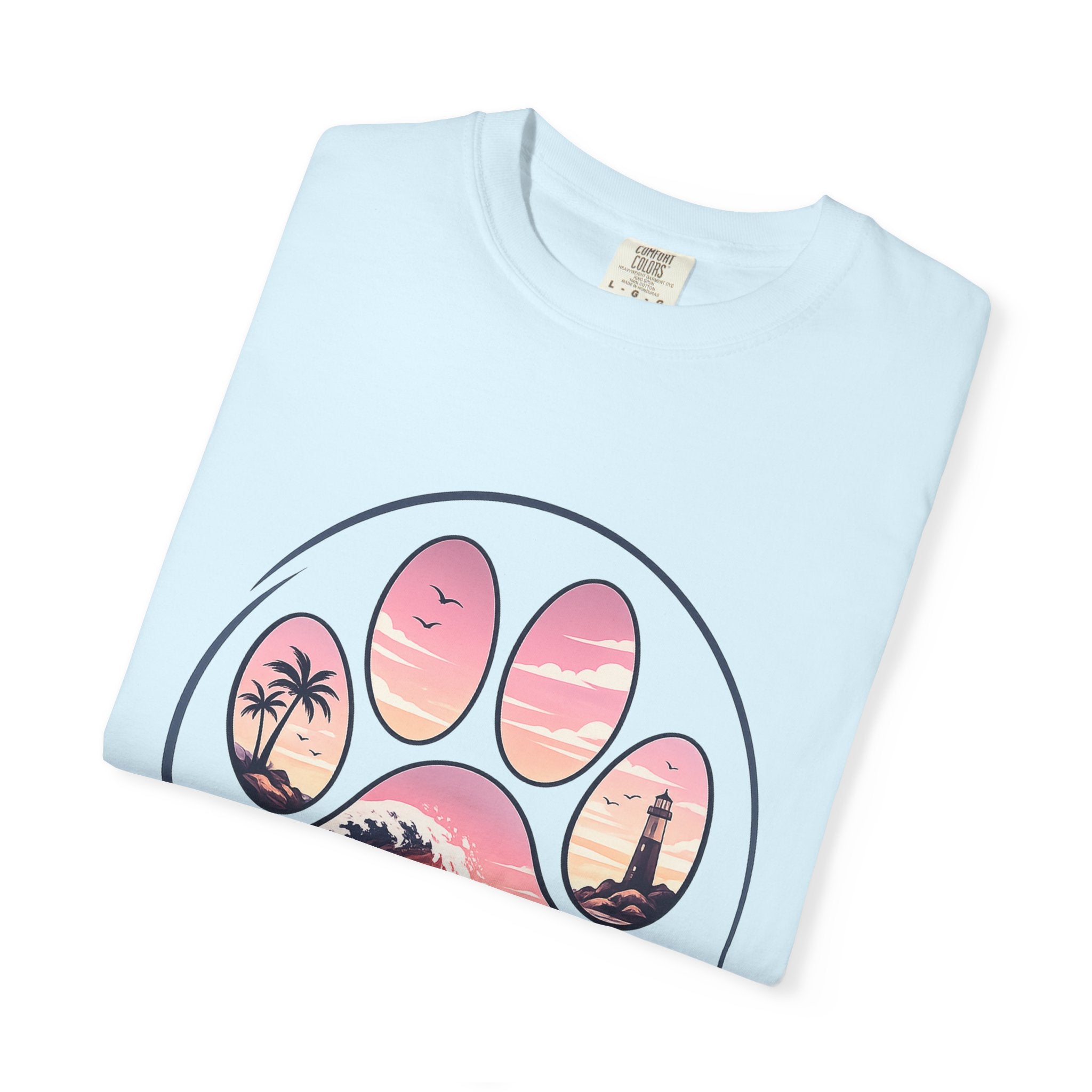 Sunset Paw Tee — Beach Wave Paw Print Unisex Comfort Colors T-Shirt