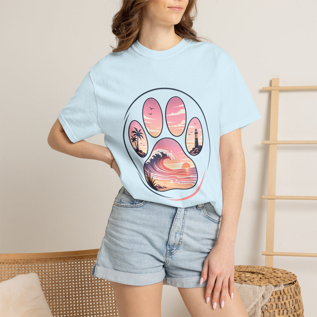 Sunset Paw Tee — Beach Wave Paw Print Unisex Comfort Colors T-Shirt