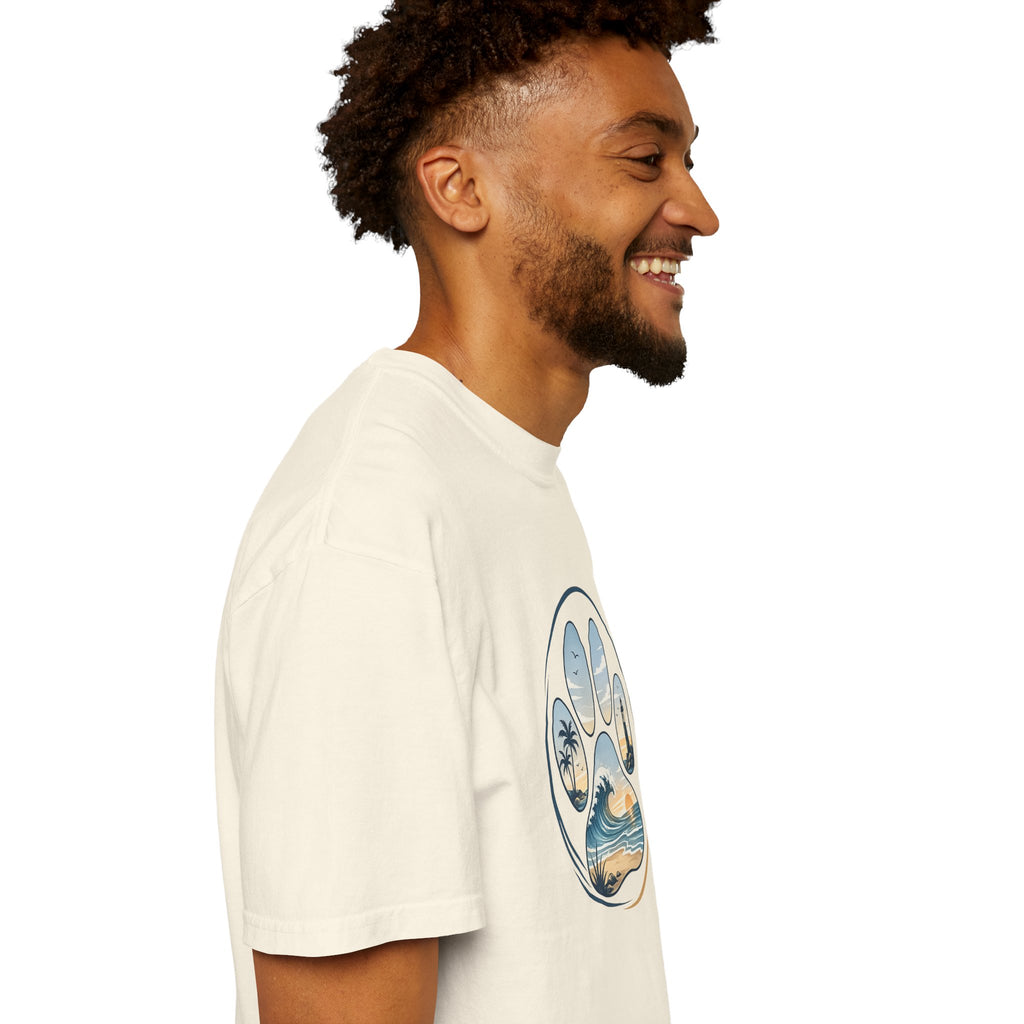 Ocean Paw Surf T-Shirt — Beach Sunset Paw Print Tee