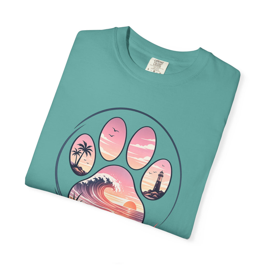 Sunset Paw Tee — Beach Wave Paw Print Unisex Comfort Colors T-Shirt