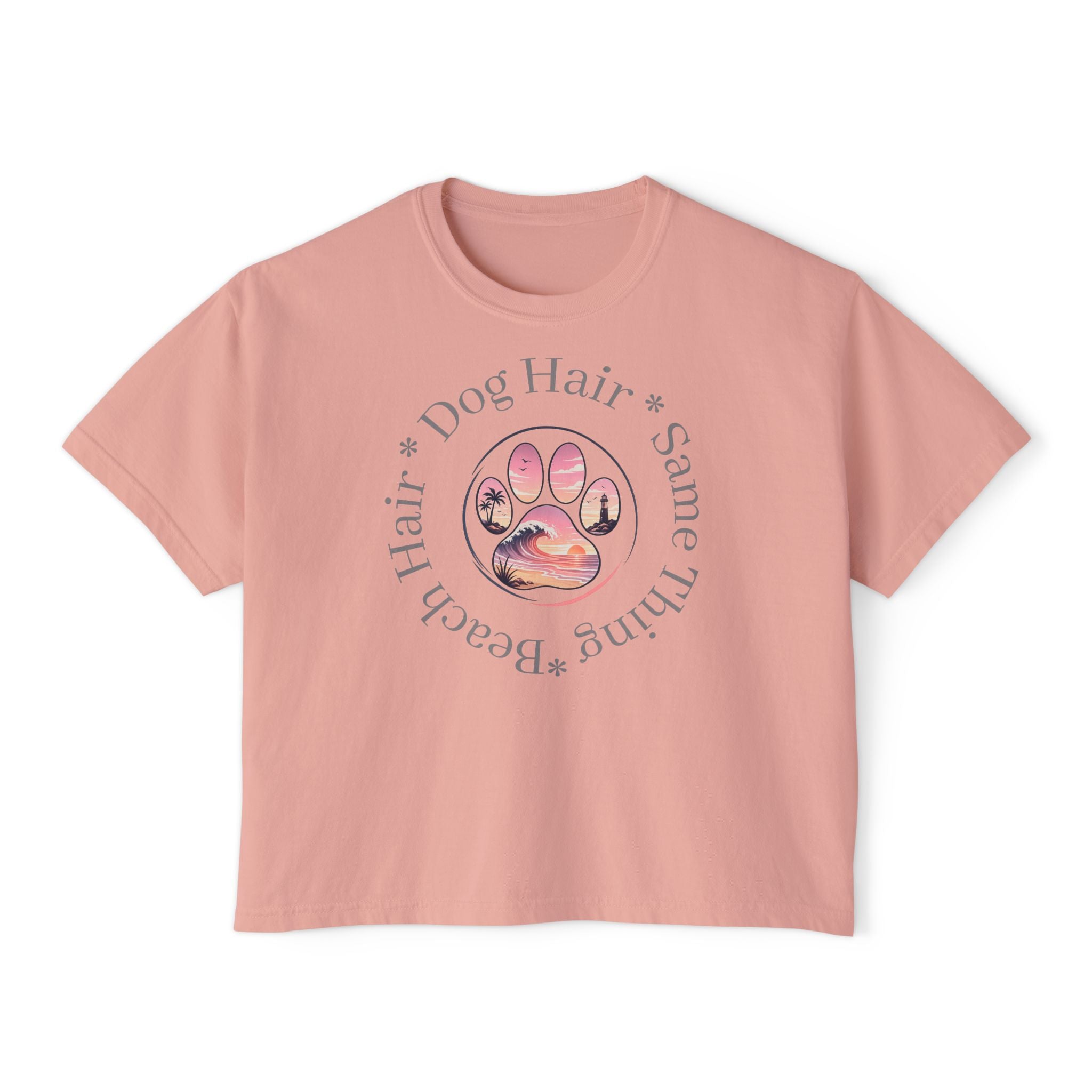 Boxy Tee "Beach Hair, Dog Hair, Same Thing" Paw Graphic
