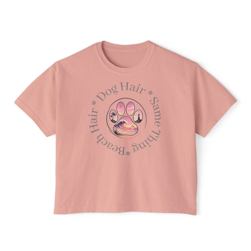 Boxy Tee "Beach Hair, Dog Hair, Same Thing" Paw Graphic