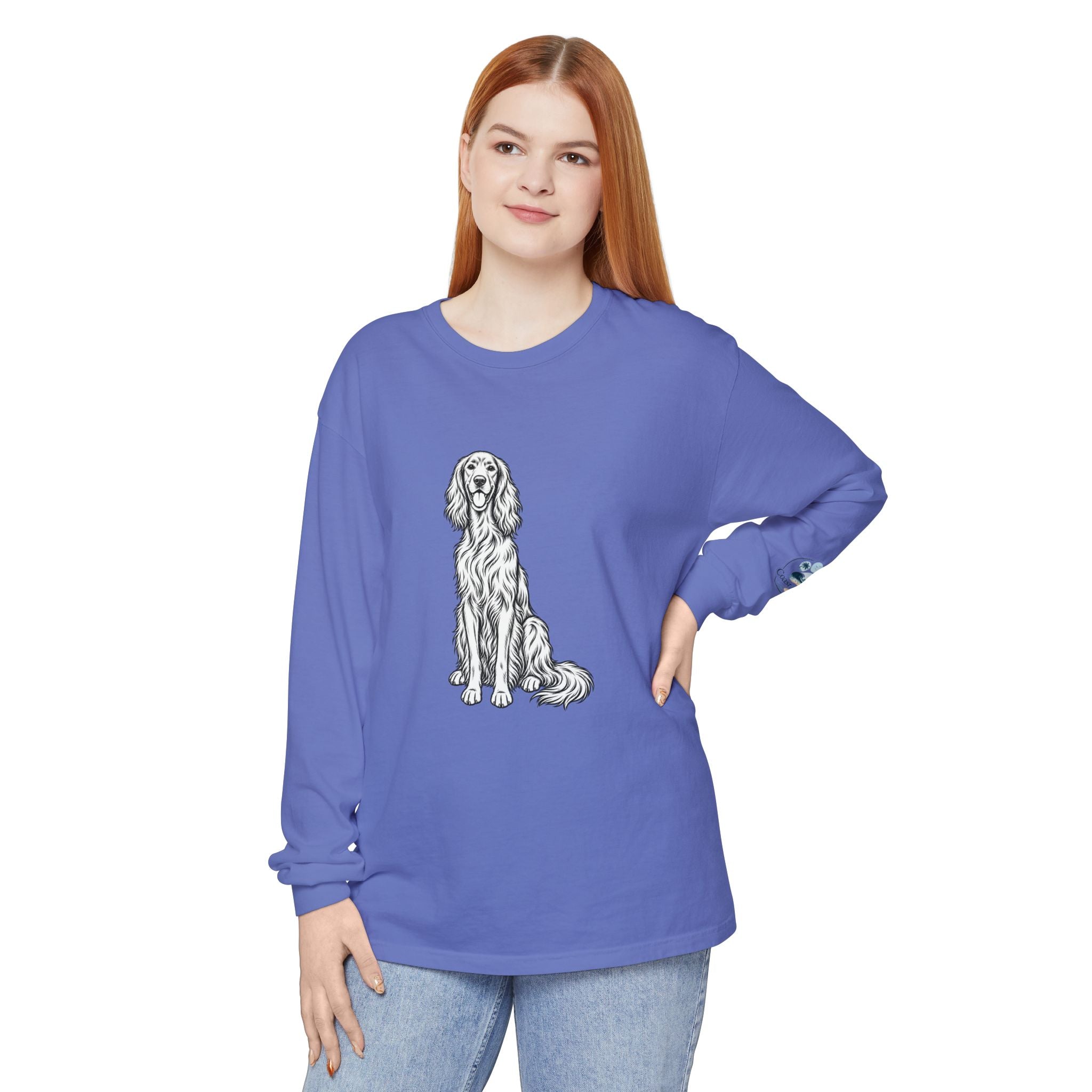 Irish Setter Unisex Long-Sleeve Tee with Coast & Paws logo on sleeve