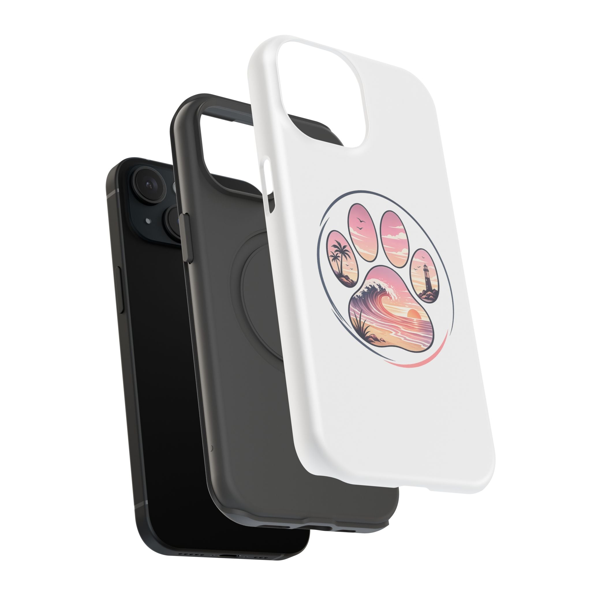 Beach Paw Phone Case — Impact-Resistant Tropical Paw Print iPhone Cover
