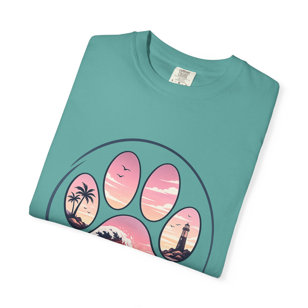 Sunset Paw Tee — Beach Wave Paw Print Unisex Comfort Colors T-Shirt