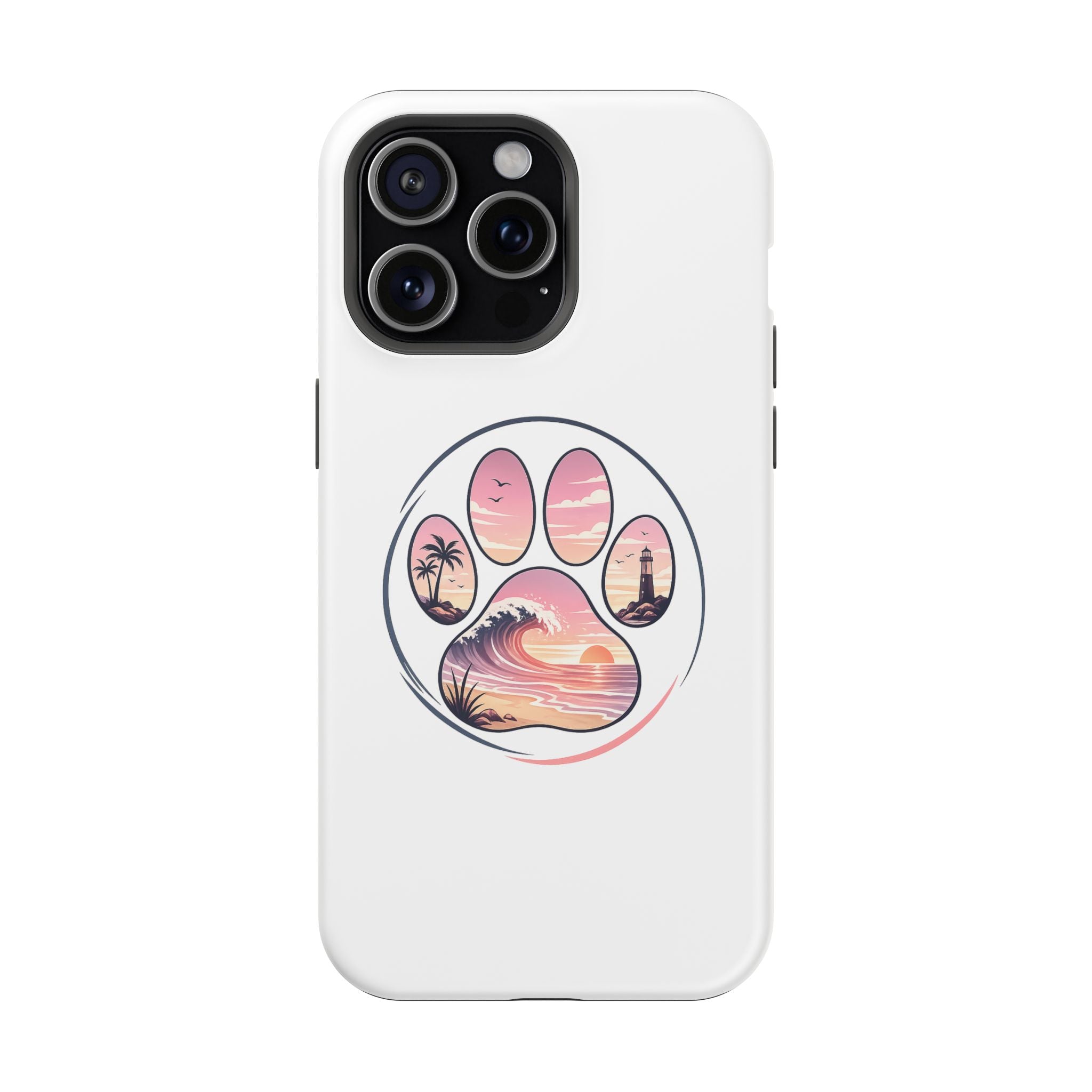 Beach Paw Phone Case — Impact-Resistant Tropical Paw Print iPhone Cover