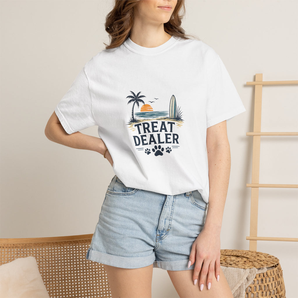 Treat Dealer Beach T-Shirt — Cute Dog Paw Surf Graphic