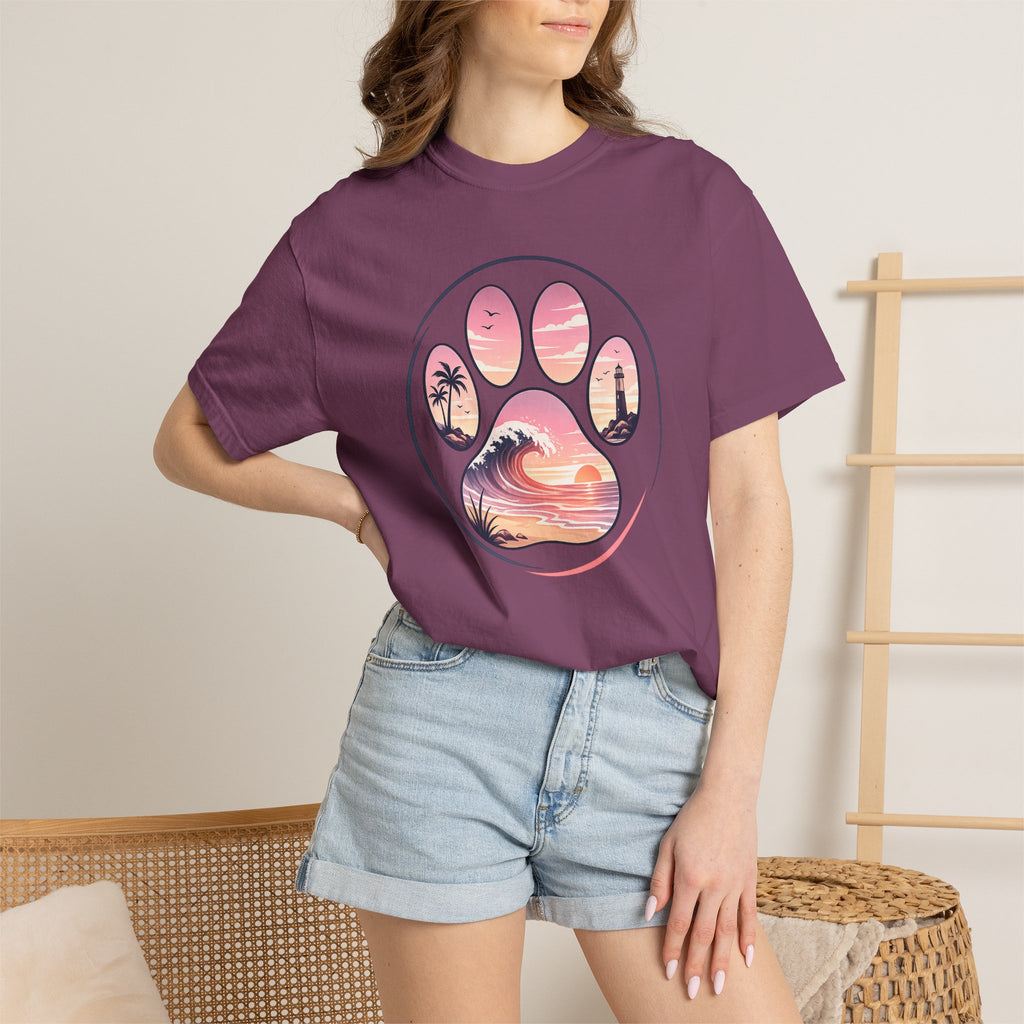 Sunset Paw Tee — Beach Wave Paw Print Unisex Comfort Colors T-Shirt