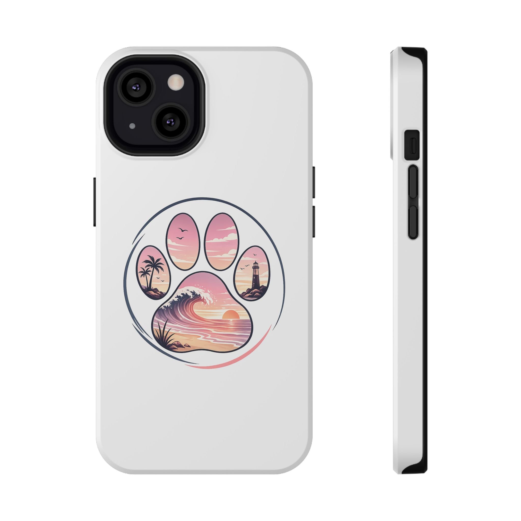 Beach Paw Phone Case — Impact-Resistant Tropical Paw Print iPhone Cover