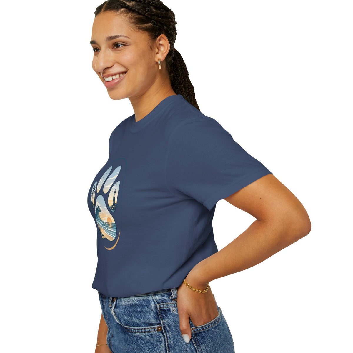 Ocean Paw Surf T-Shirt — Beach Sunset Paw Print Tee