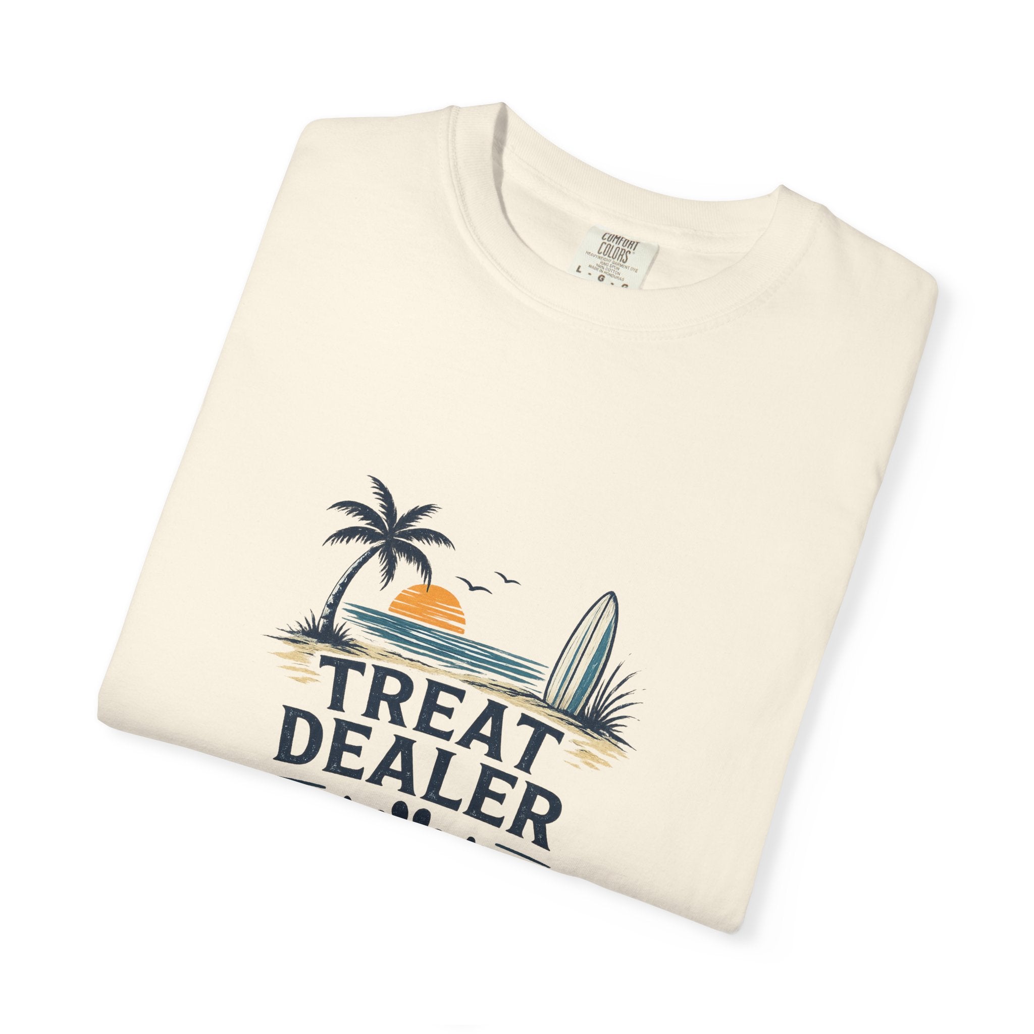 Treat Dealer Beach T-Shirt — Cute Dog Paw Surf Graphic