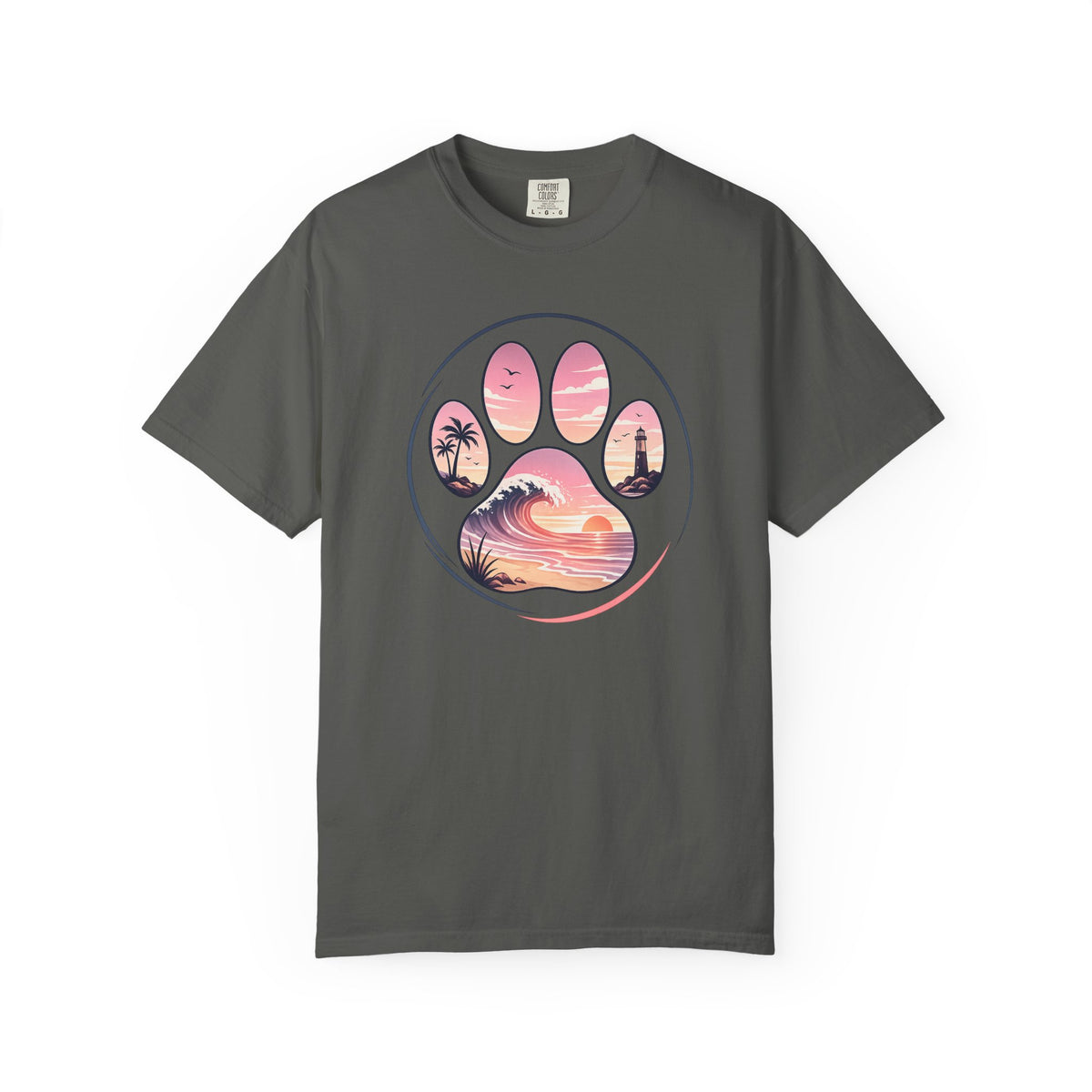 Sunset Paw Tee — Beach Wave Paw Print Unisex Comfort Colors T-Shirt