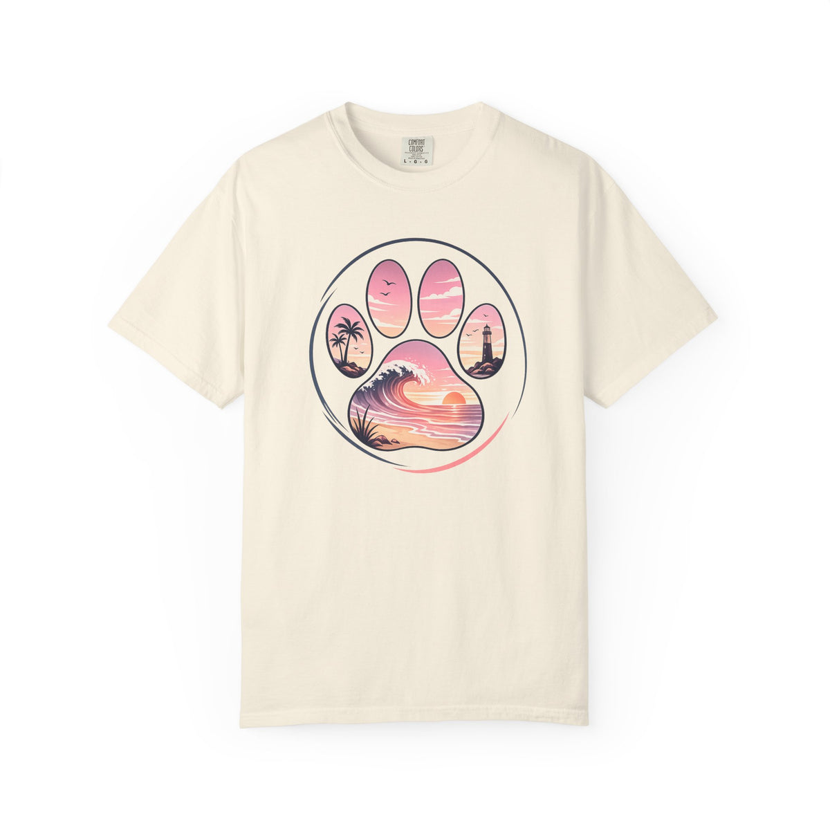 Sunset Paw Tee — Beach Wave Paw Print Unisex Comfort Colors T-Shirt