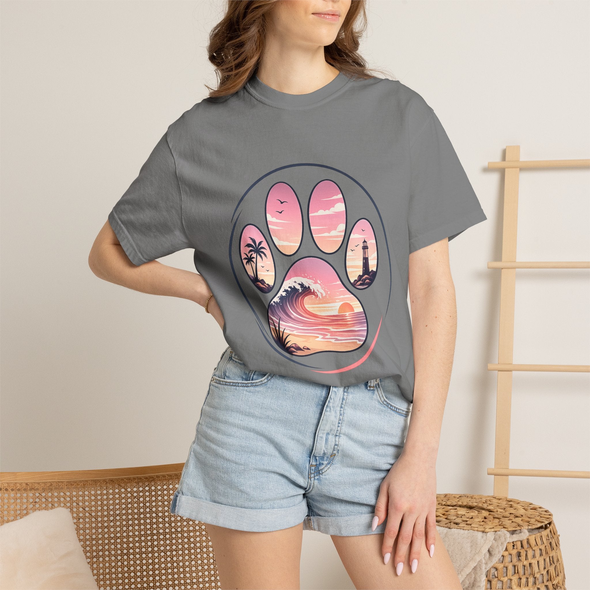Sunset Paw Tee — Beach Wave Paw Print Unisex Comfort Colors T-Shirt
