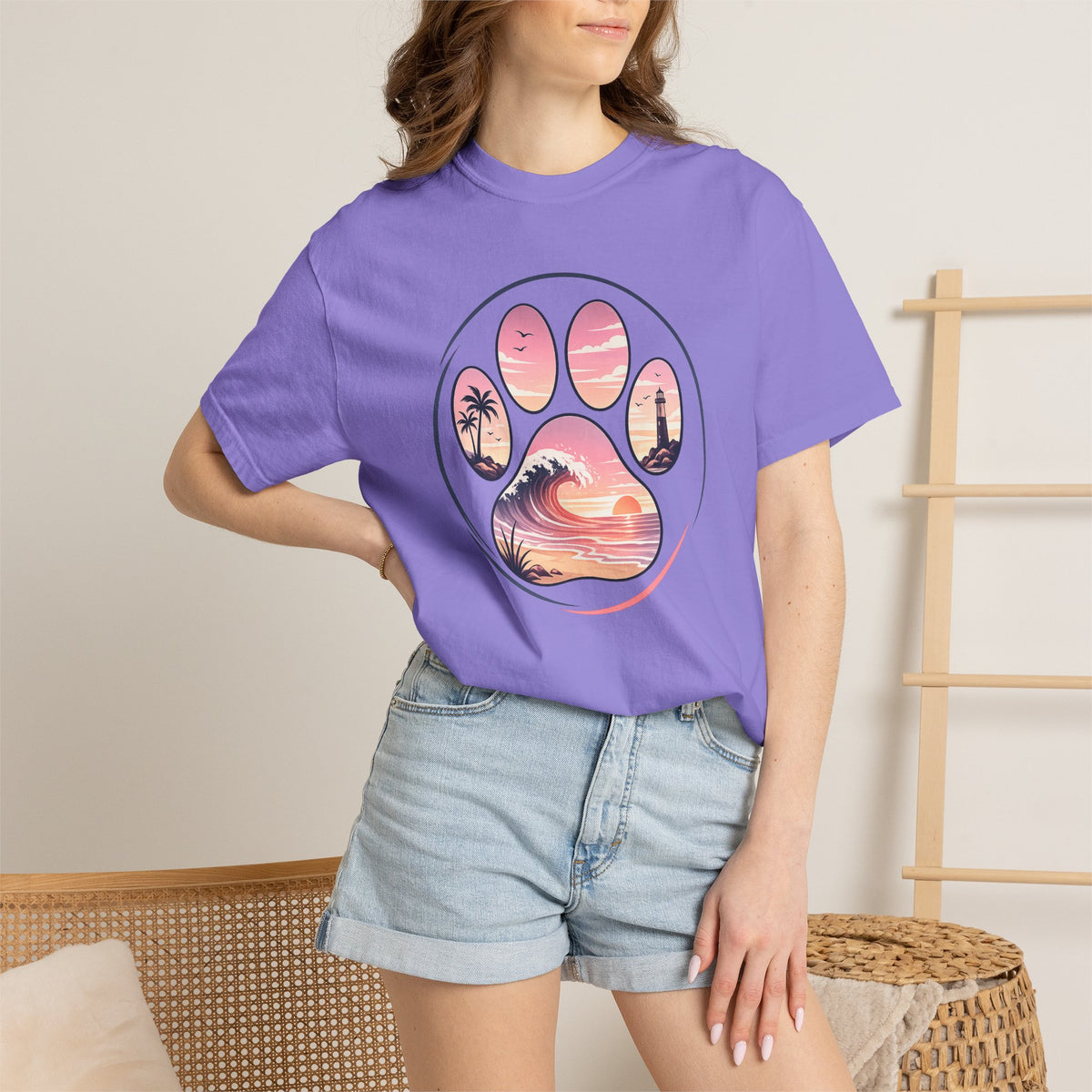 Sunset Paw Tee — Beach Wave Paw Print Unisex Comfort Colors T-Shirt
