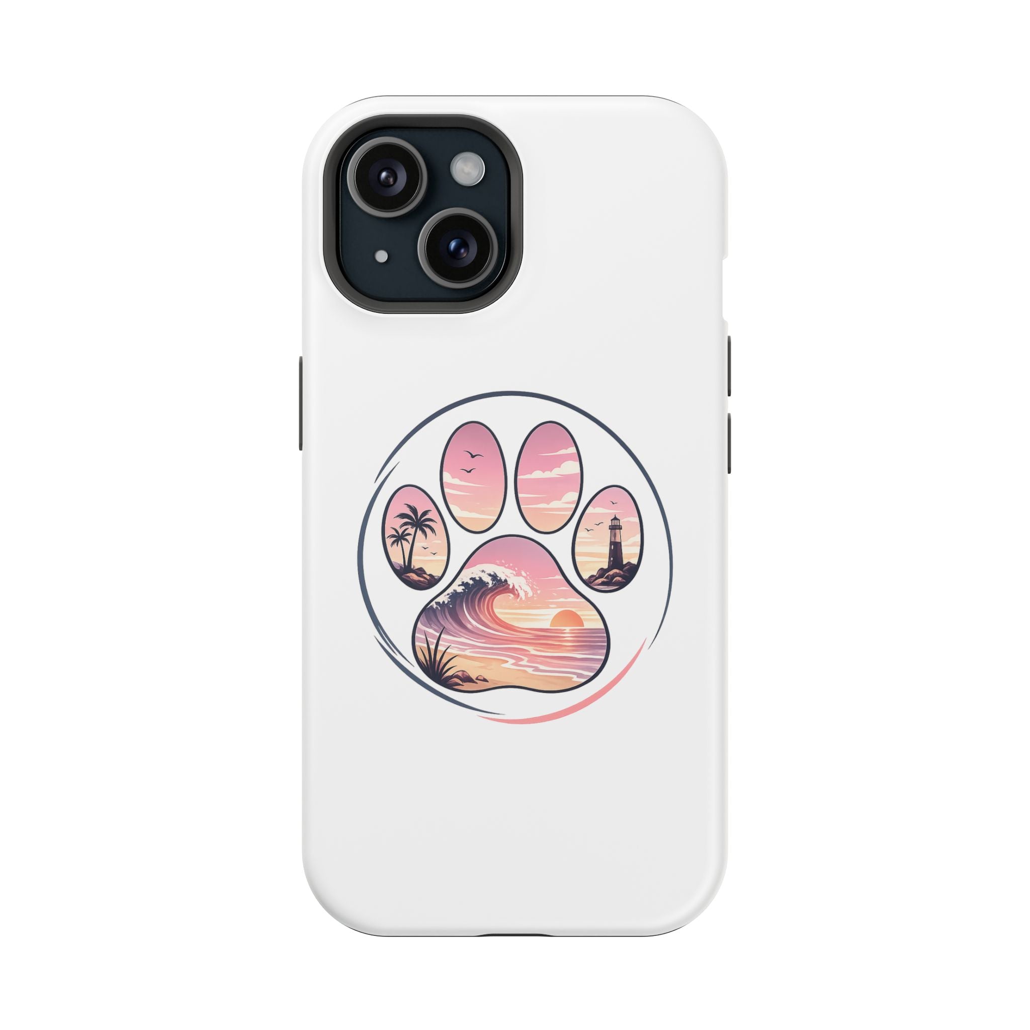 Beach Paw Phone Case — Impact-Resistant Tropical Paw Print iPhone Cover