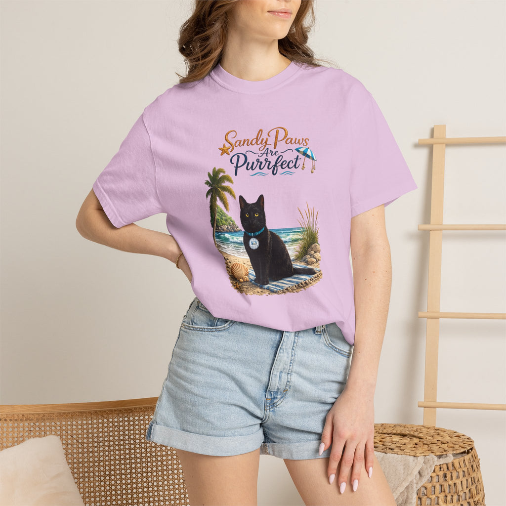 Sandy Paws Are Purrfect - Comfort Colors Unisex Garment Dyed Cat Beach T-Shirt