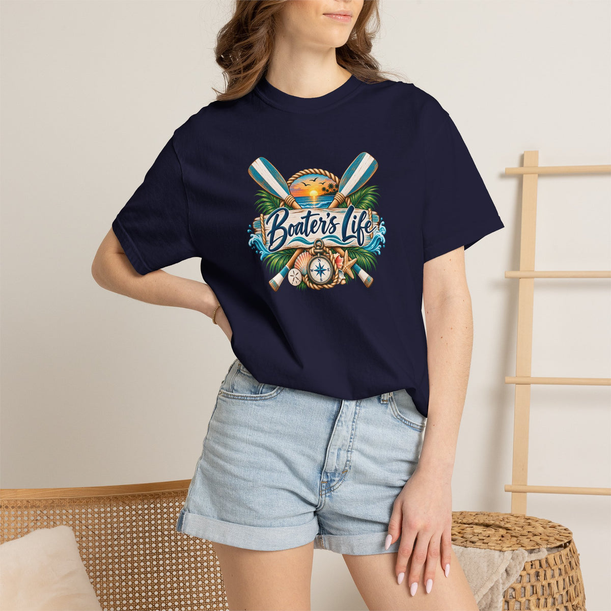Boater's Life T-Shirt — Nautical Oars & Compass Beach Tee