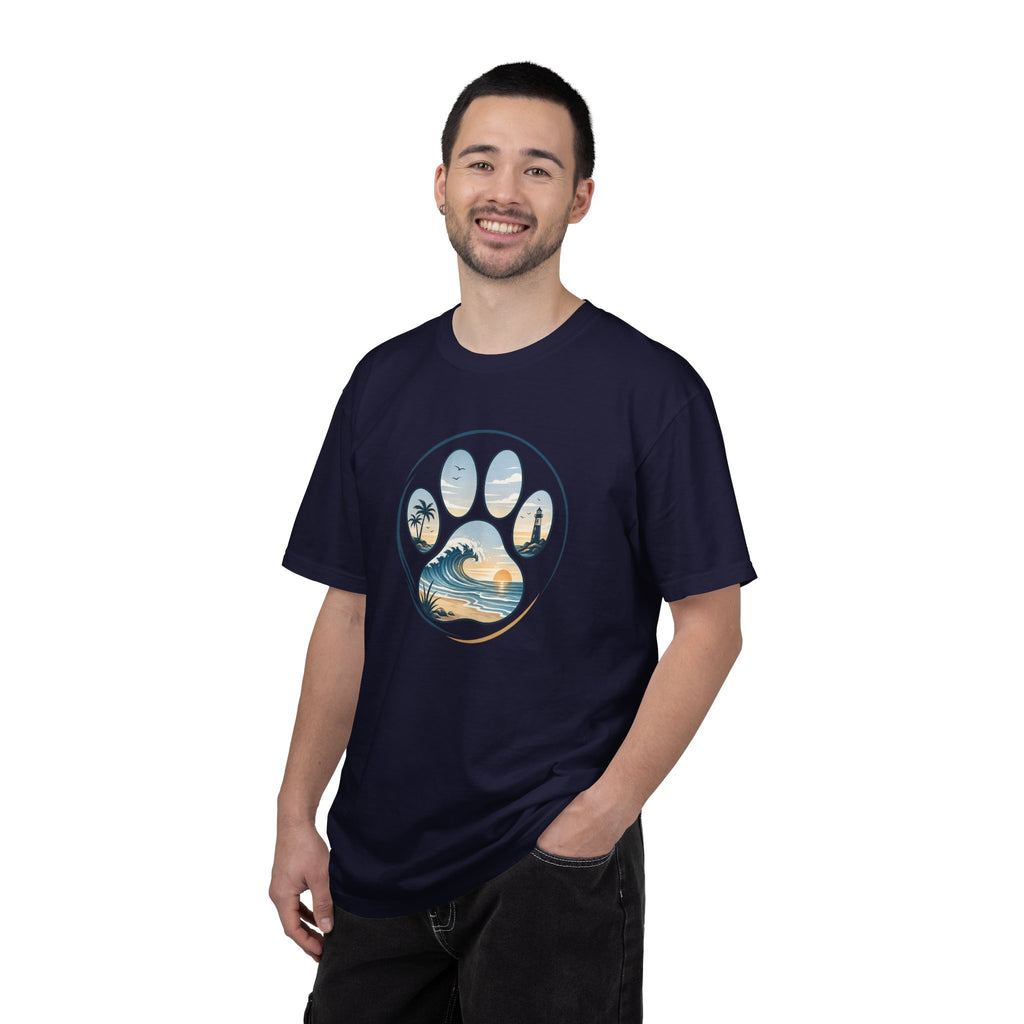 Ocean Paw Surf T-Shirt — Beach Sunset Paw Print Tee