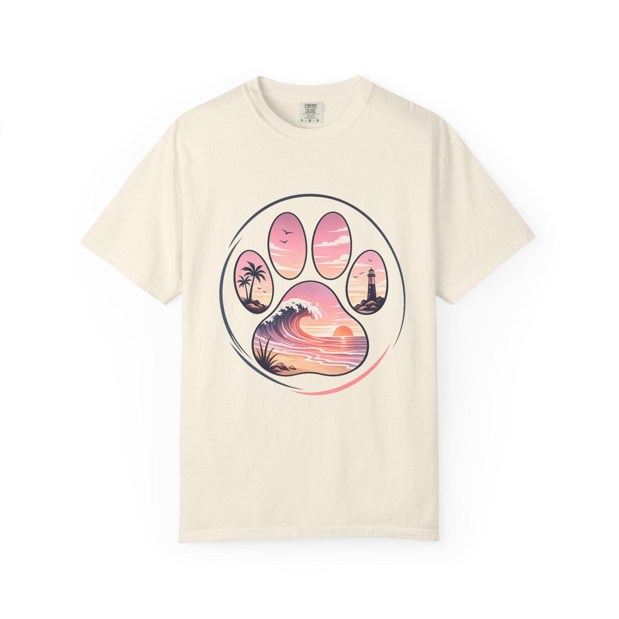 Sunset Paw Tee — Beach Wave Paw Print Unisex Comfort Colors T-Shirt