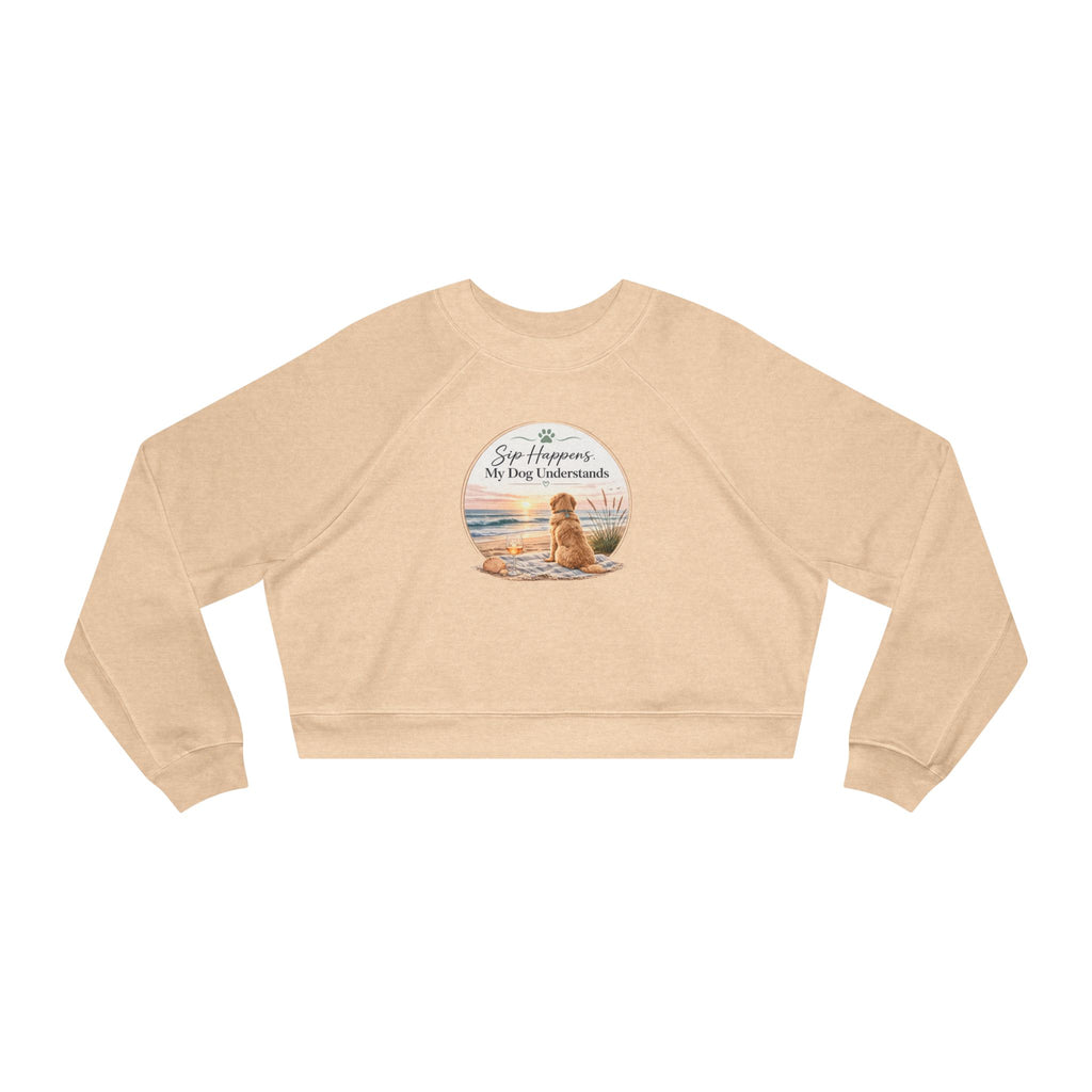 Cozy Cropped Pullover – "Sip Happens My Dog Understands" Graphic
