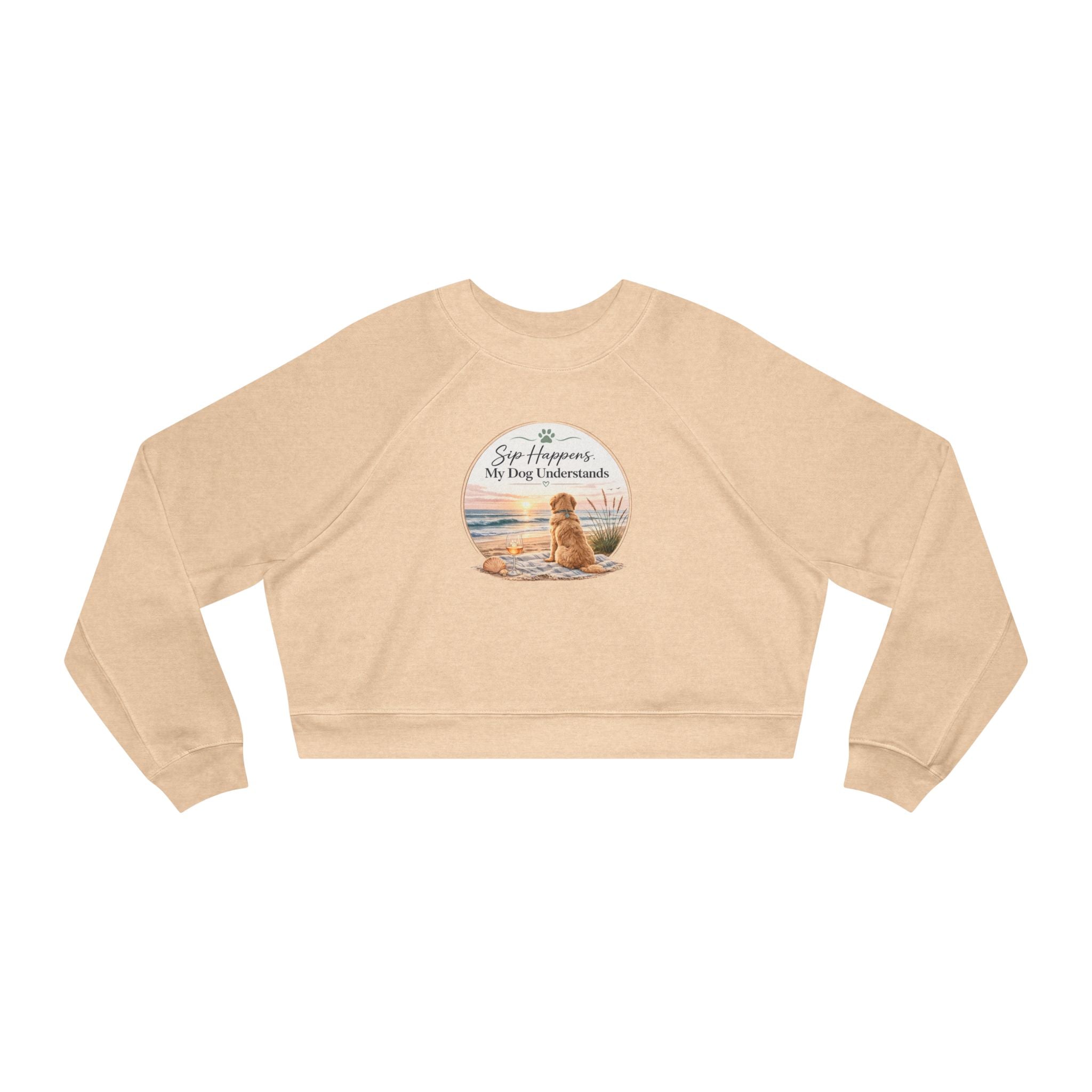 Cropped Pullover – Golden Retriever Beach "Sip Happens My Dog Understands" Graphic
