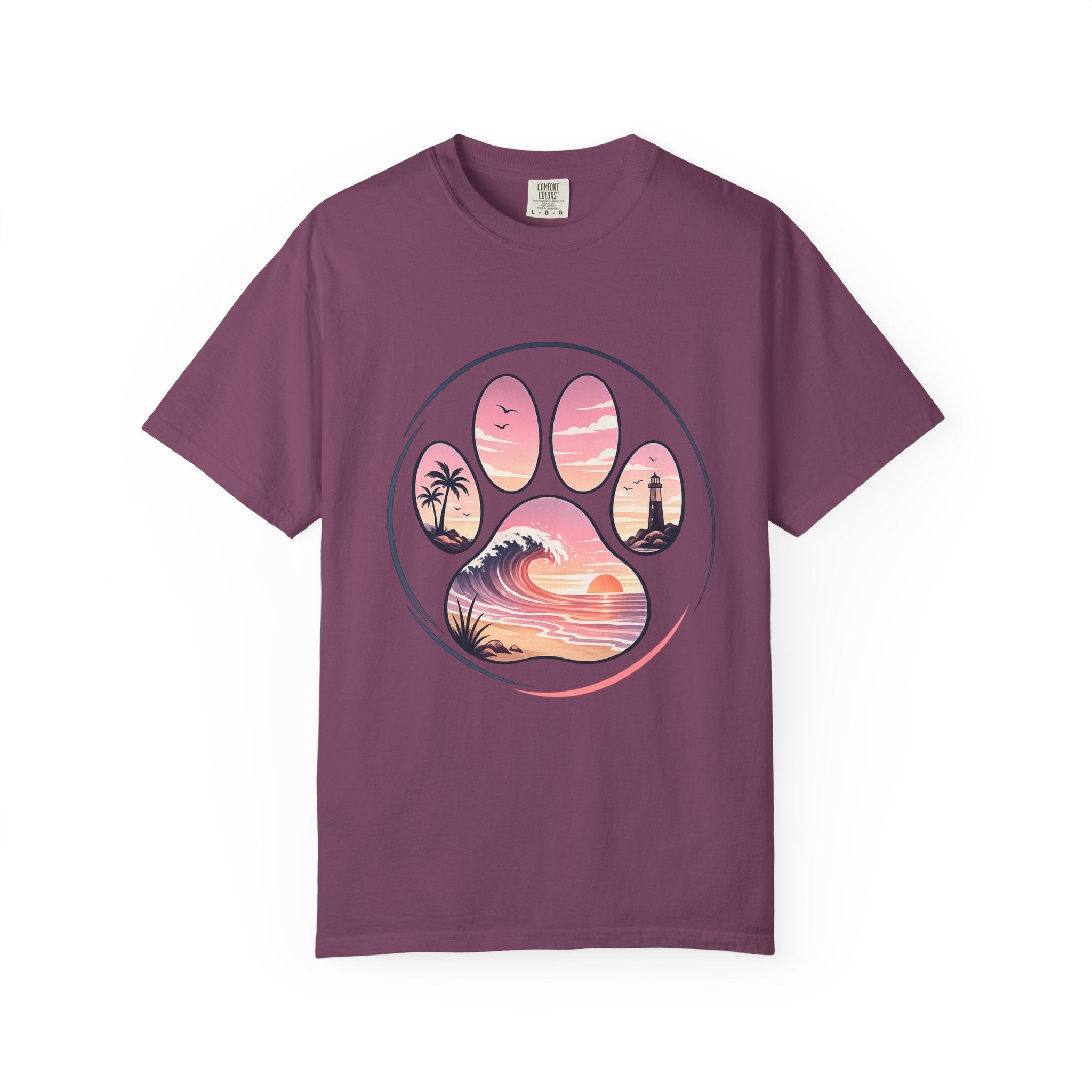 Sunset Paw Tee — Beach Wave Paw Print Unisex Comfort Colors T-Shirt