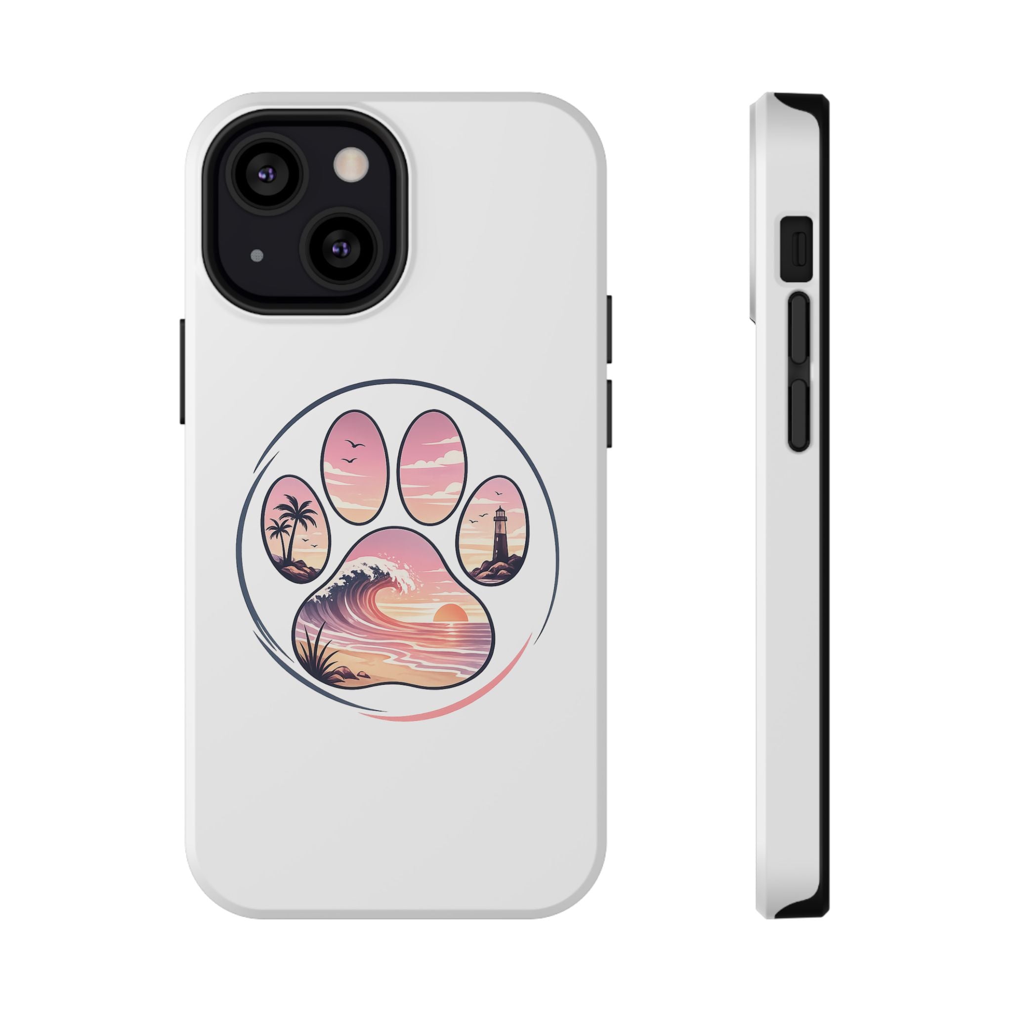 Beach Paw Phone Case — Impact-Resistant Tropical Paw Print iPhone Cover