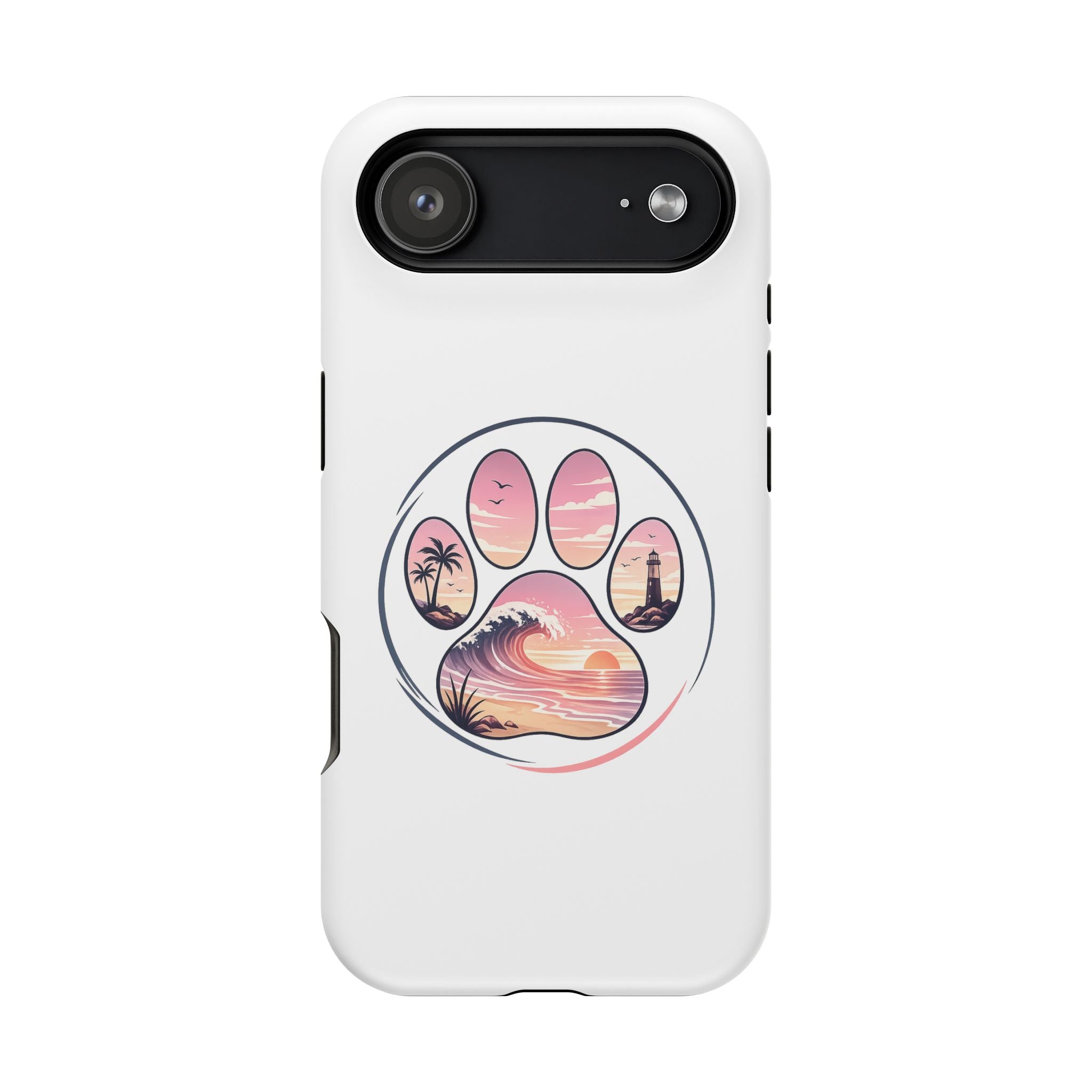 Beach Paw Phone Case — Impact-Resistant Tropical Paw Print iPhone Cover