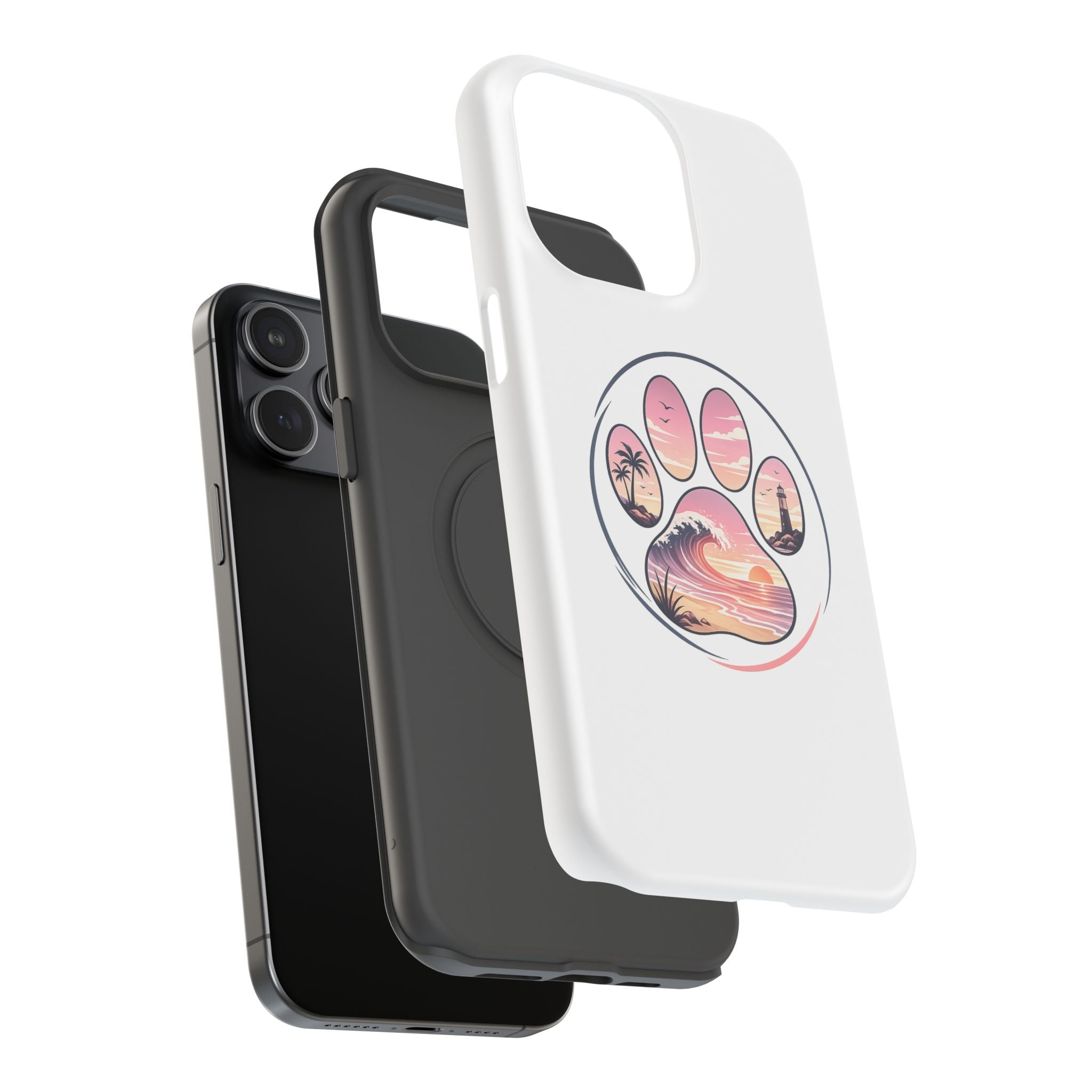 Beach Paw Phone Case — Impact-Resistant Tropical Paw Print iPhone Cover