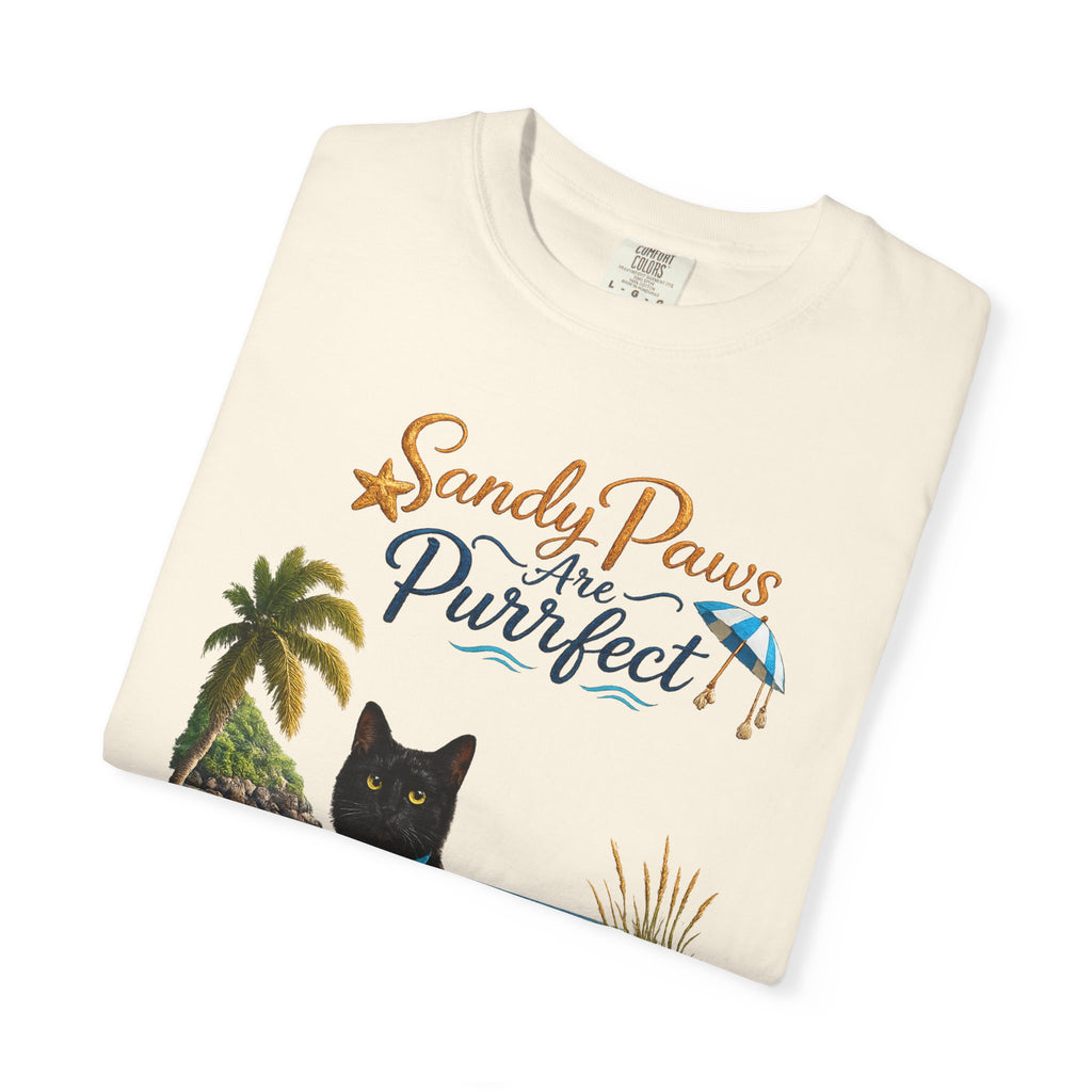 Sandy Paws Are Purrfect - Comfort Colors Unisex Garment Dyed Cat Beach T-Shirt