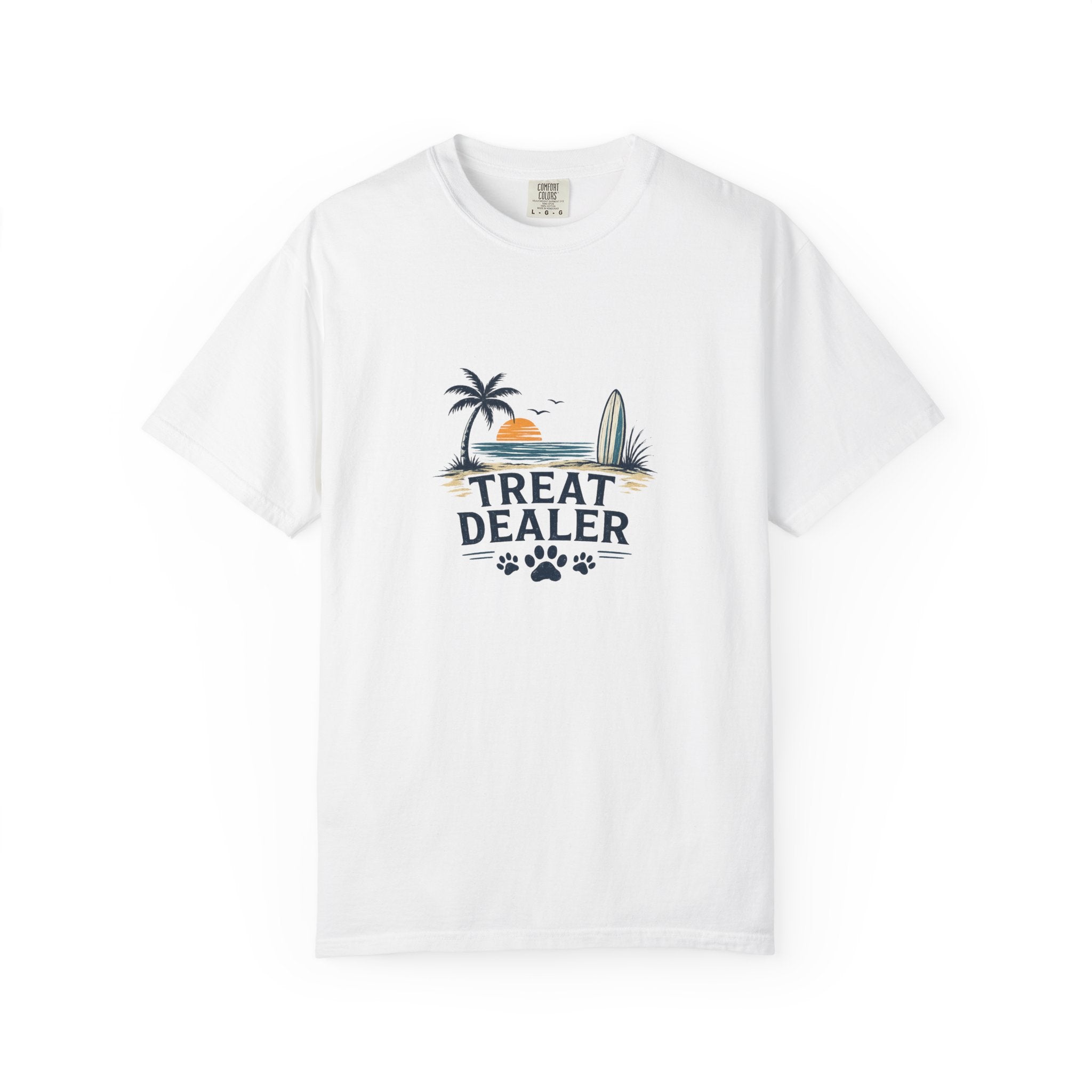 Treat Dealer Beach T-Shirt — Cute Dog Paw Surf Graphic