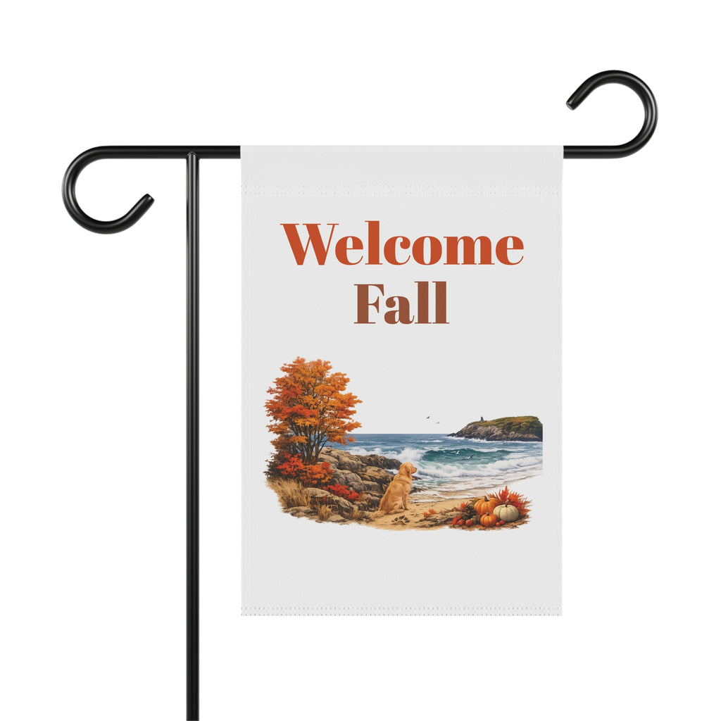 Welcome Fall Garden Flag – Autumn Seascape Welcome Banner for Porch & Yard