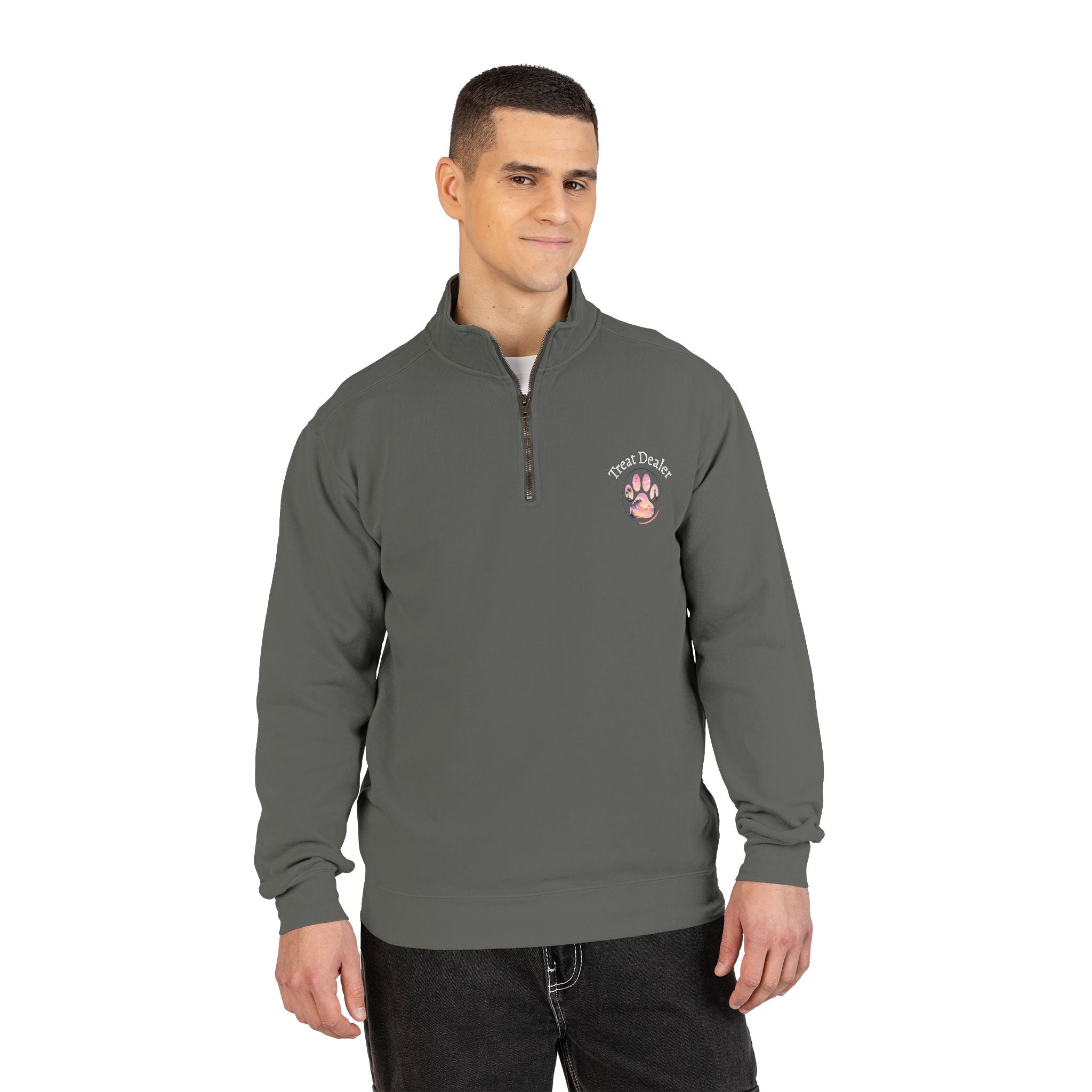 Quarter-Zip Sweatshirt — "Treat Dealer" Paw