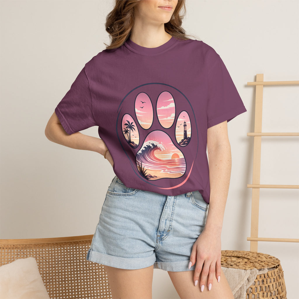 Sunset Paw Tee — Beach Wave Paw Print Unisex Comfort Colors T-Shirt