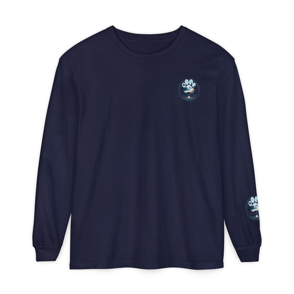 Coast & Paws Signature Soft Long Sleeve Tee — Coastal Paw Wave Graphic