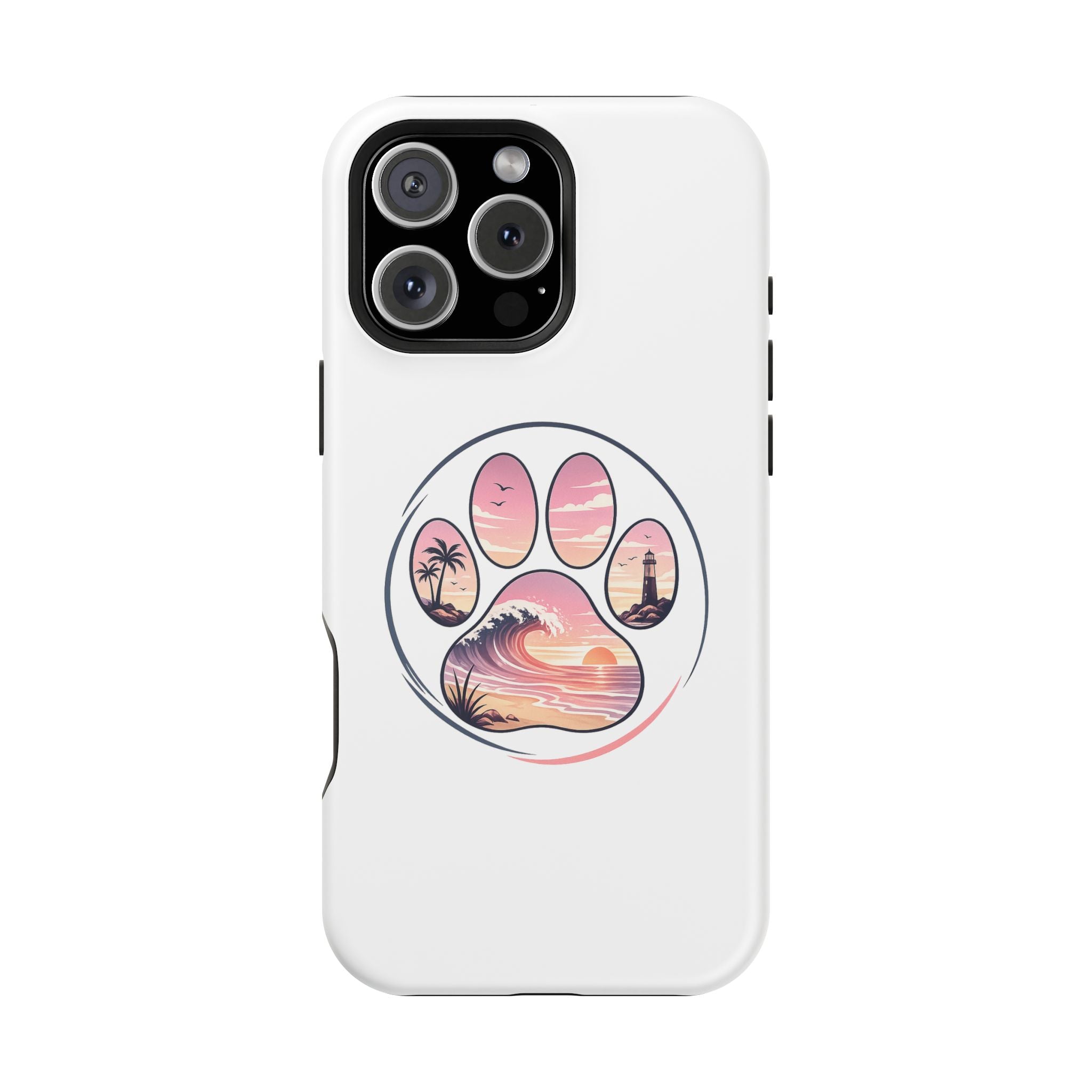 Beach Paw Phone Case — Impact-Resistant Tropical Paw Print iPhone Cover