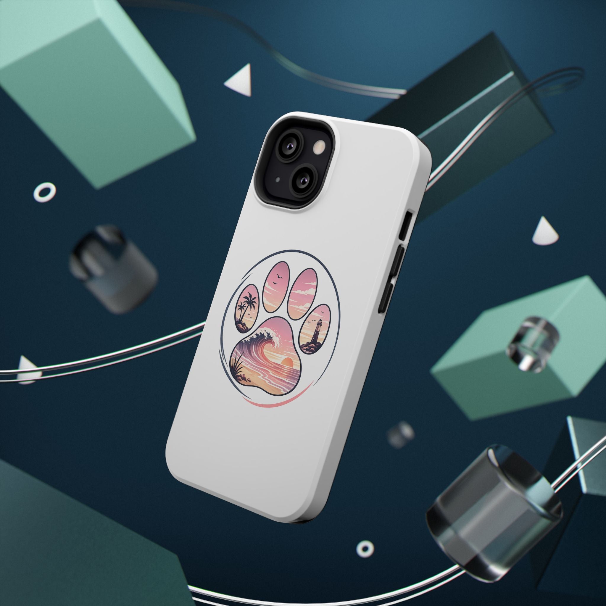 Beach Paw Phone Case — Impact-Resistant Tropical Paw Print iPhone Cover