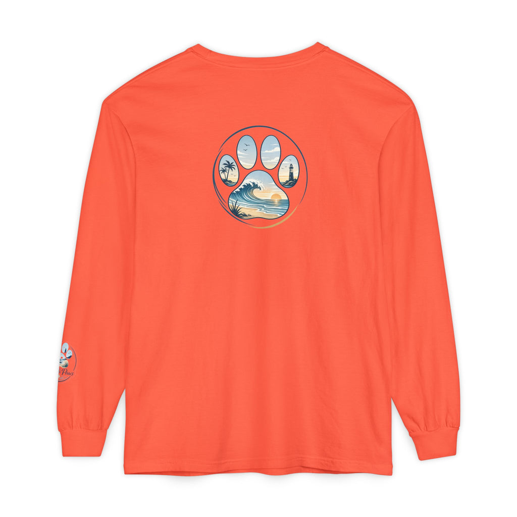 Coast & Paws Signature Soft Long Sleeve Tee — Coastal Paw Wave Graphic