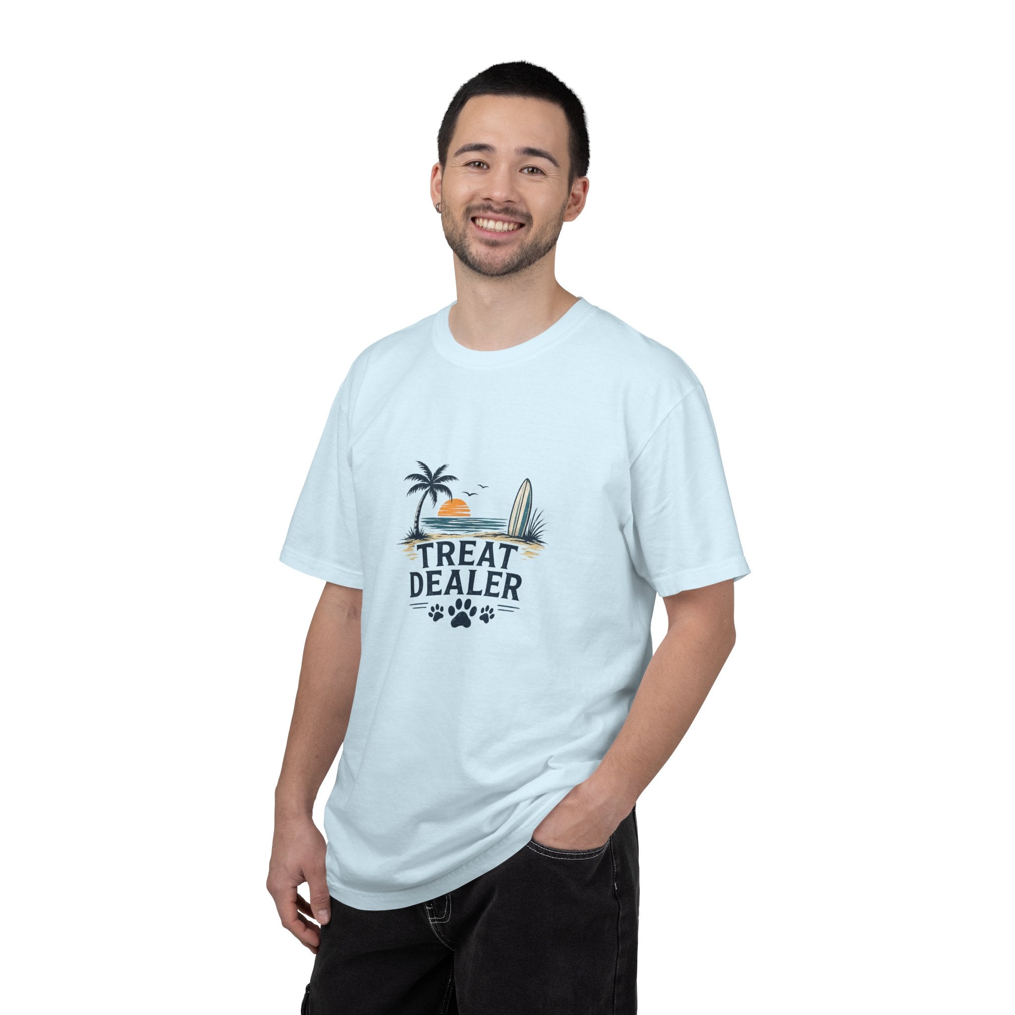 Treat Dealer Beach T-Shirt — Cute Dog Paw Surf Graphic