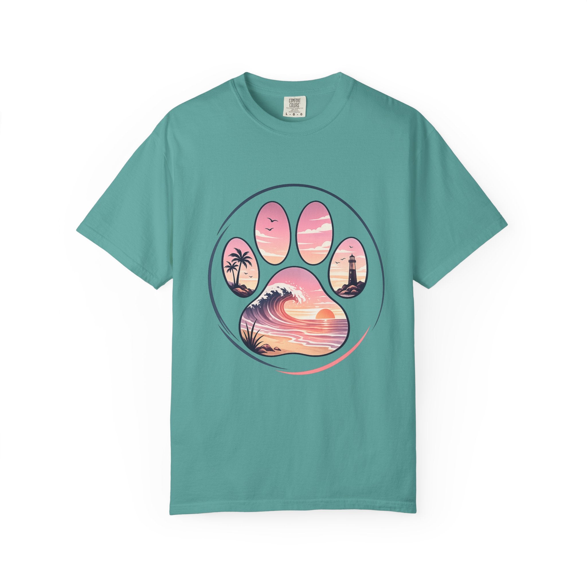Sunset Paw Tee — Beach Wave Paw Print Unisex Comfort Colors T-Shirt