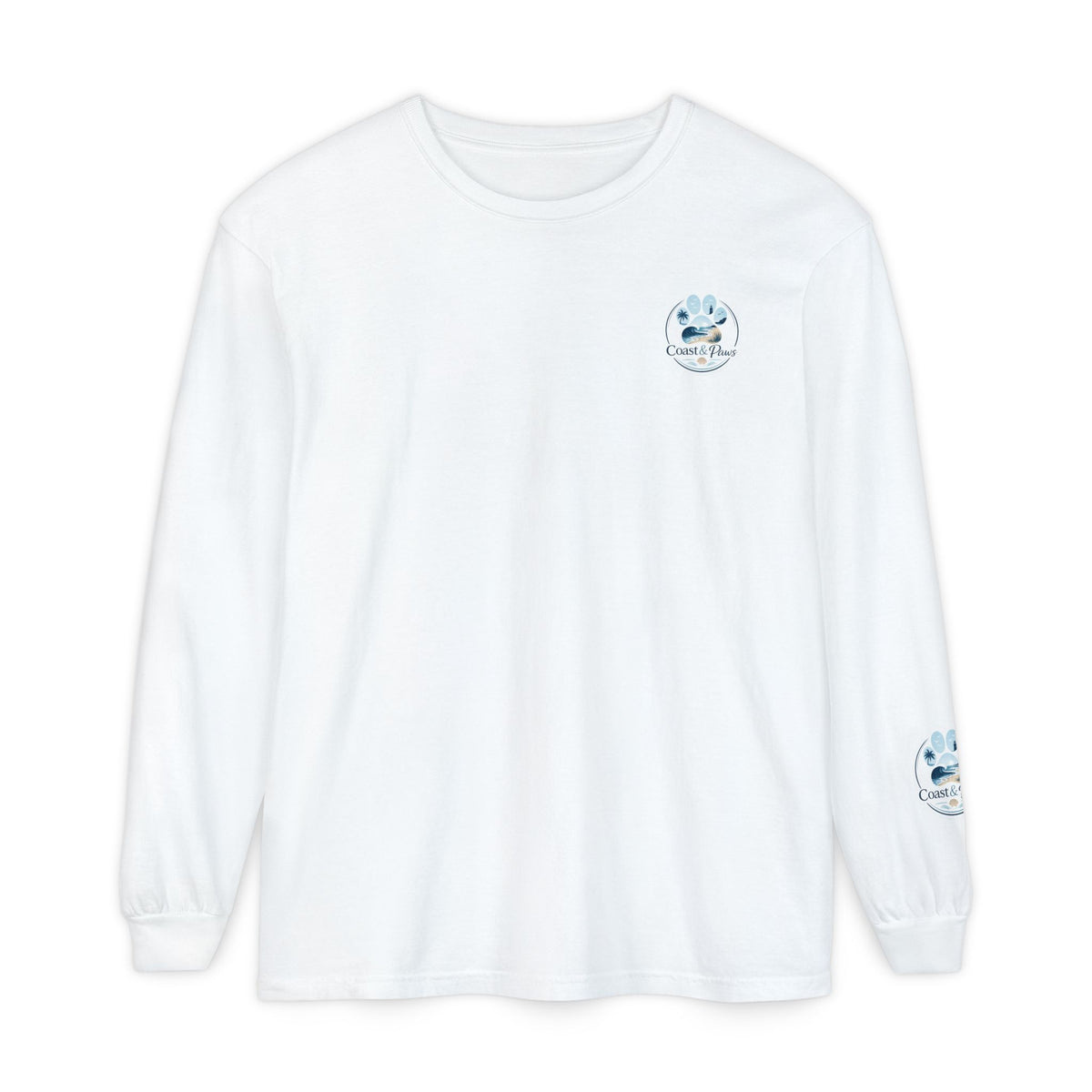 Coast & Paws Signature Soft Long Sleeve Tee — Coastal Paw Wave Graphic