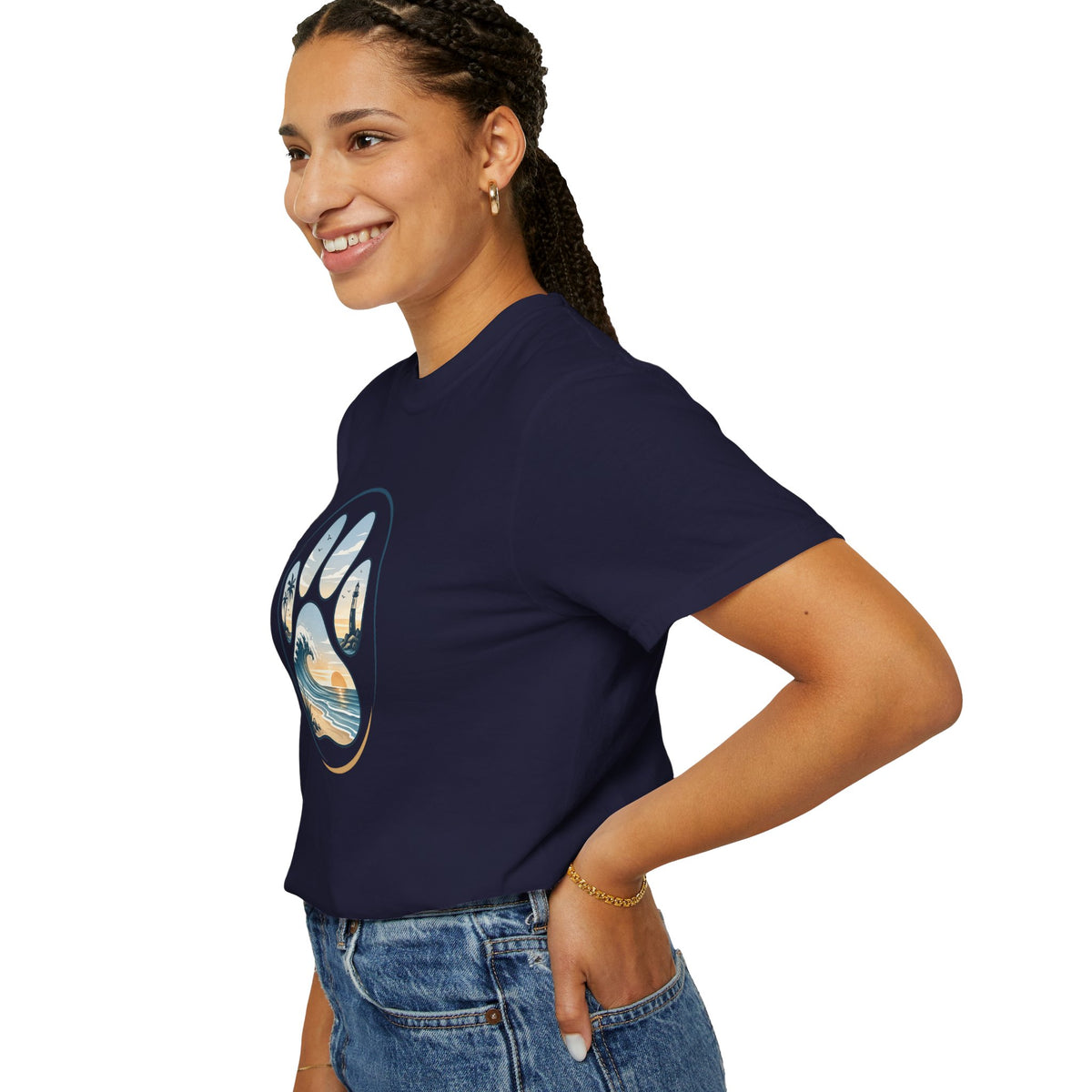 Ocean Paw Surf T-Shirt — Beach Sunset Paw Print Tee