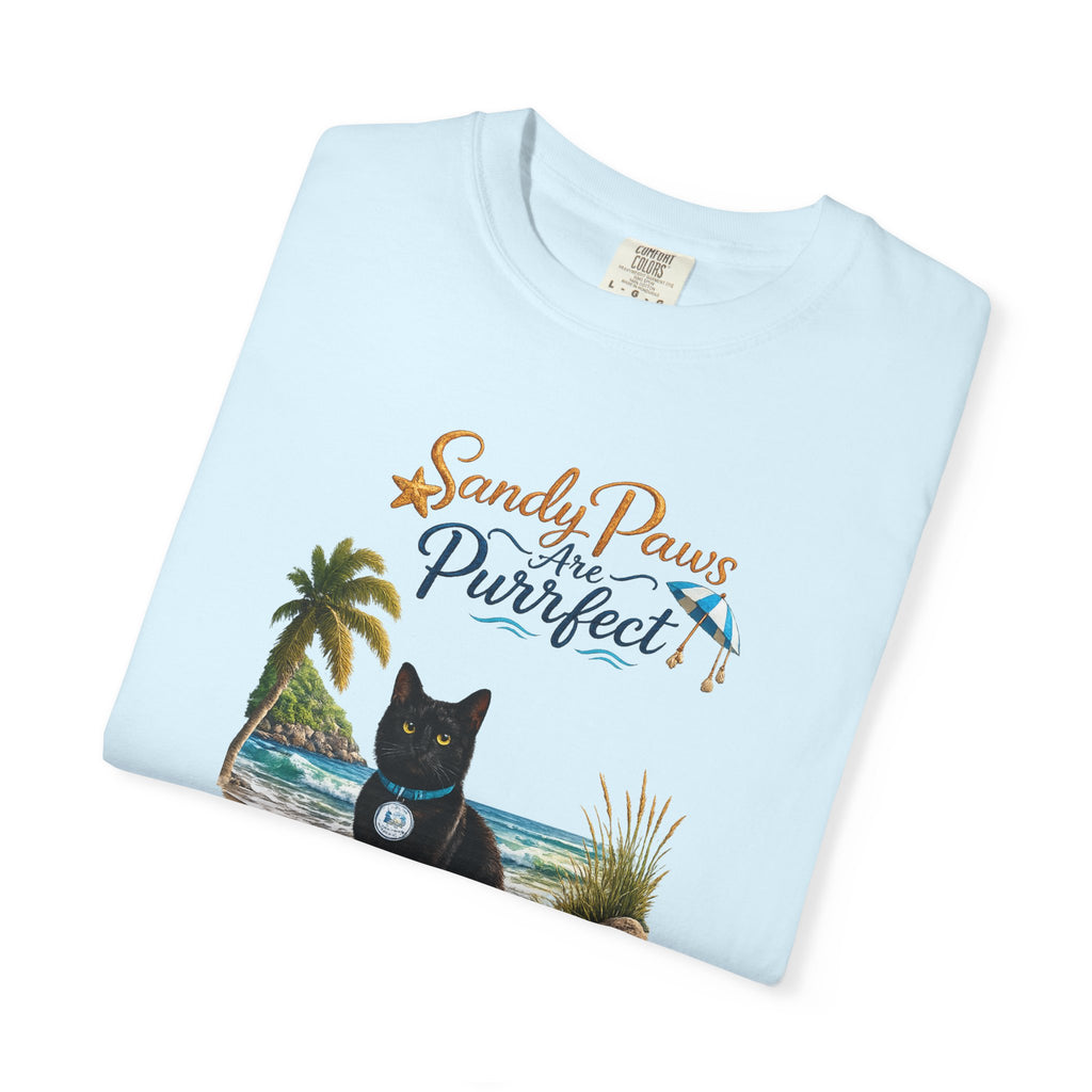 Sandy Paws Are Purrfect - Comfort Colors Unisex Garment Dyed Cat Beach T-Shirt