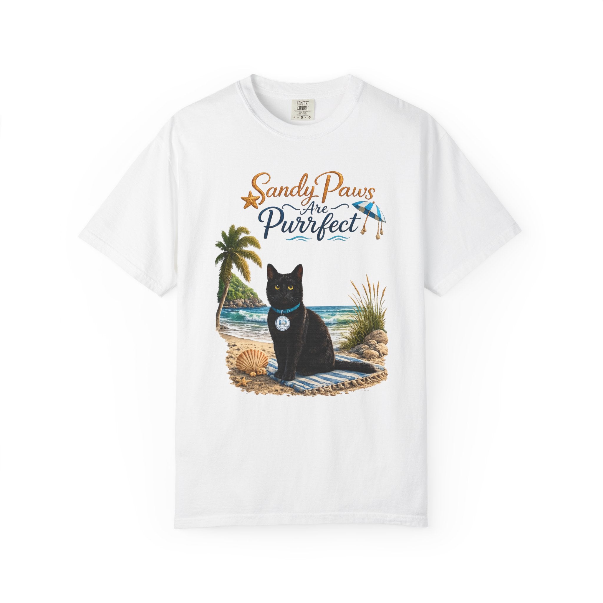 Sandy Paws Are Purrfect - Comfort Colors Unisex Garment Dyed Cat Beach T-Shirt