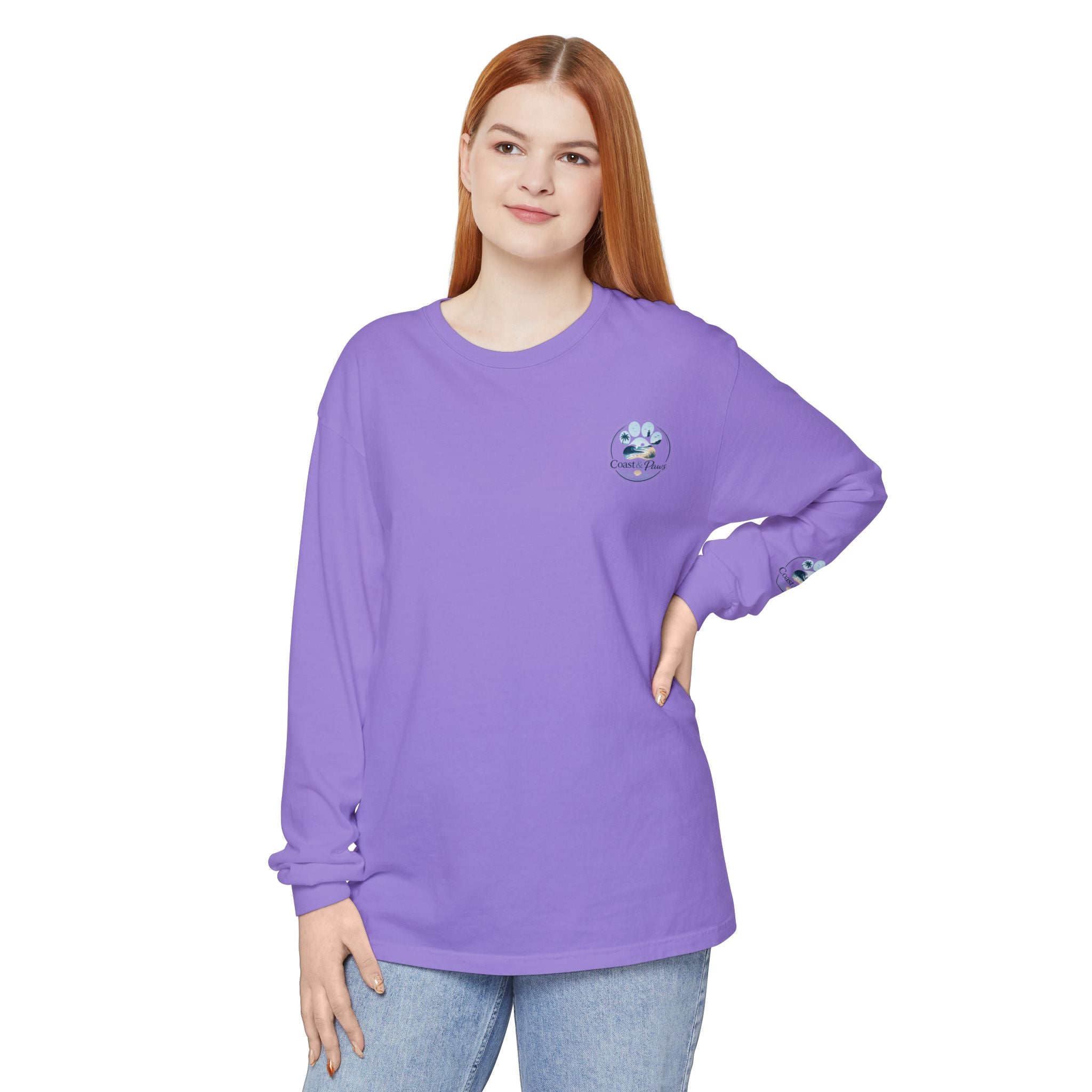 Coast & Paws Signature Soft Long Sleeve Tee — Coastal Paw Wave Graphic