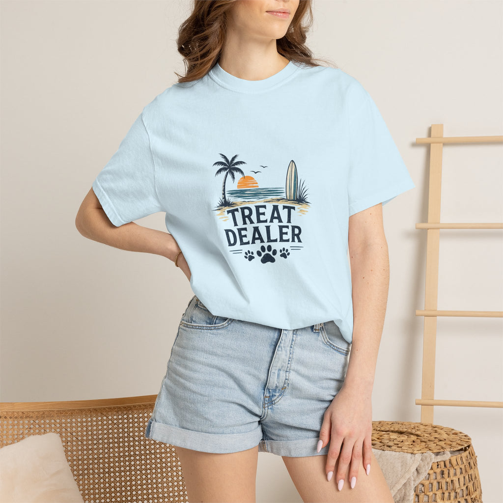 Treat Dealer Beach T-Shirt — Cute Dog Paw Surf Graphic