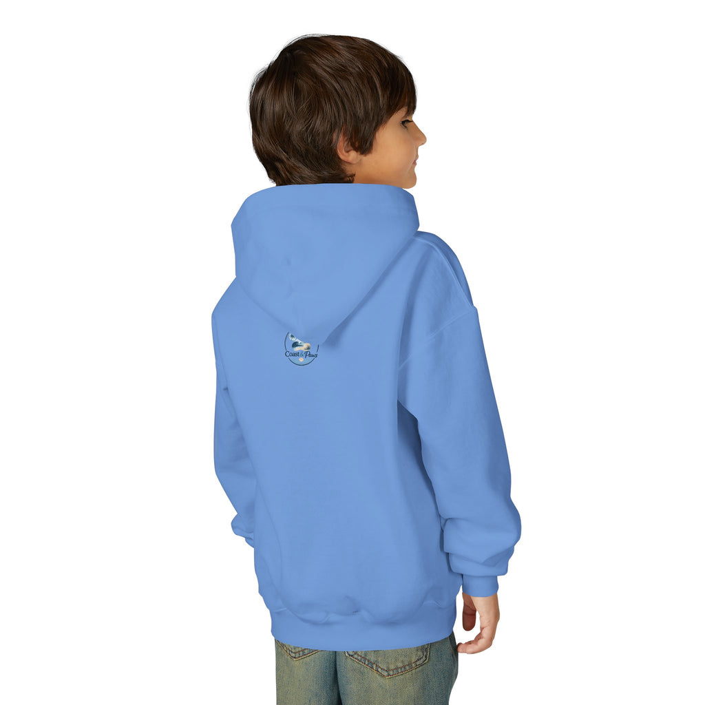 Youth Hoodie — "Sea Side Nap" Cat Beach Graphic Sweatshirt