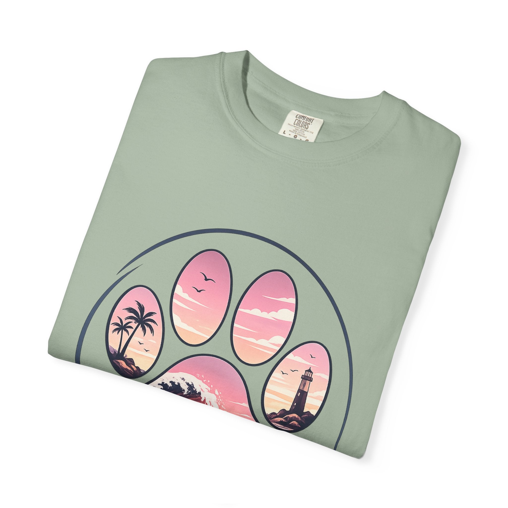 Sunset Paw Tee — Beach Wave Paw Print Unisex Comfort Colors T-Shirt