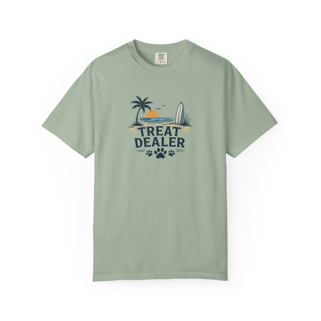 Treat Dealer Beach T-Shirt — Cute Dog Paw Surf Graphic
